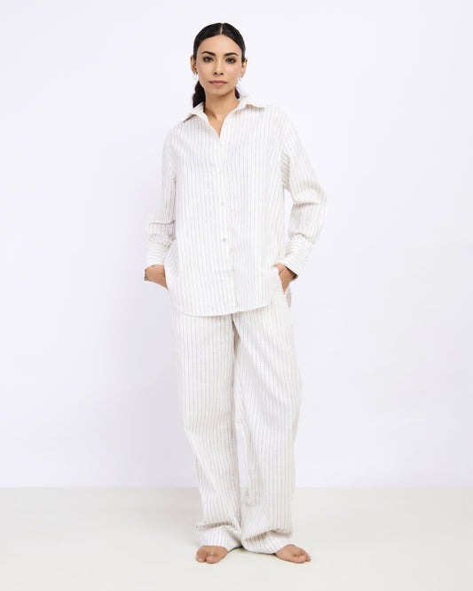 White Pin Striped Linen Set