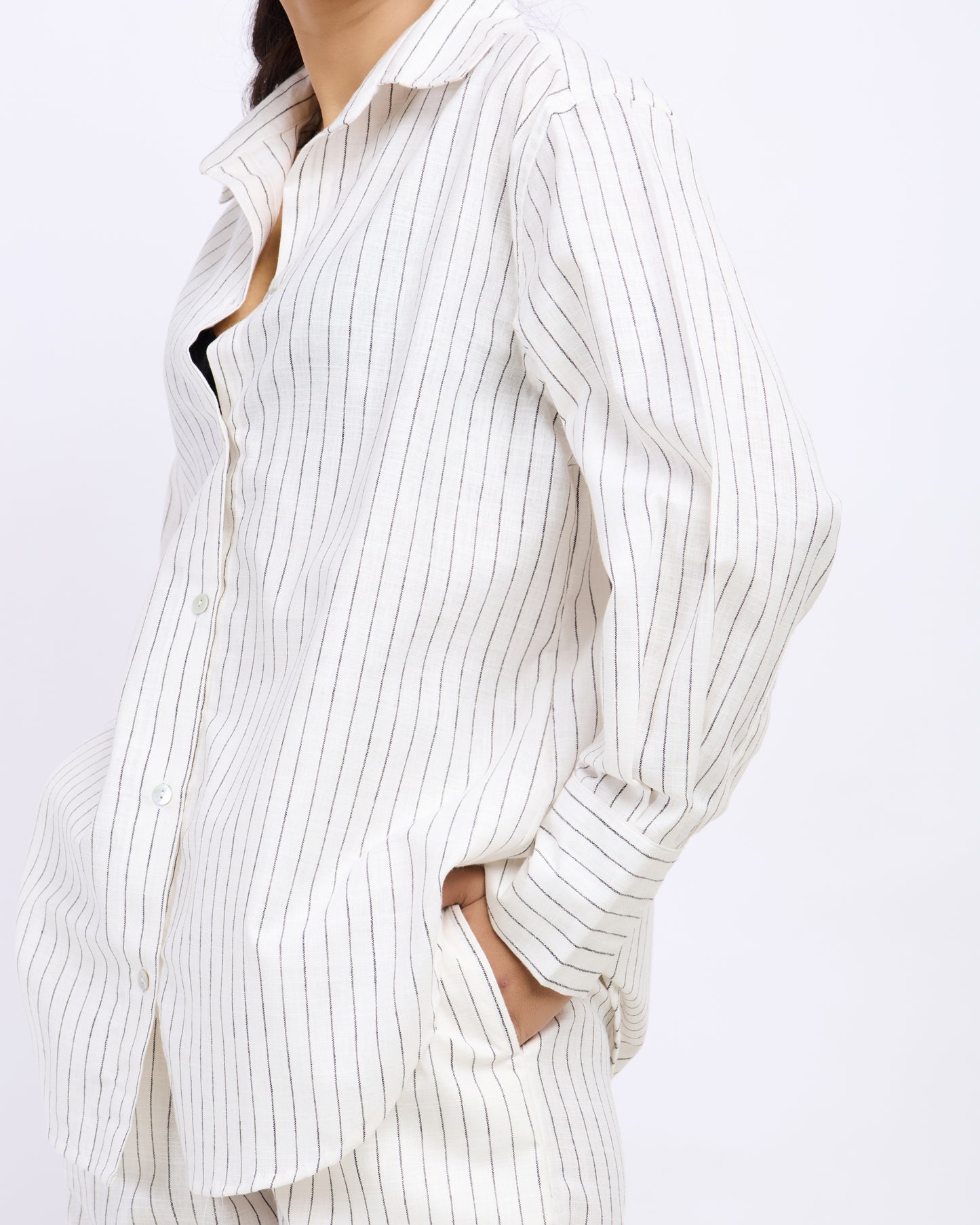White Pin Striped Linen Set