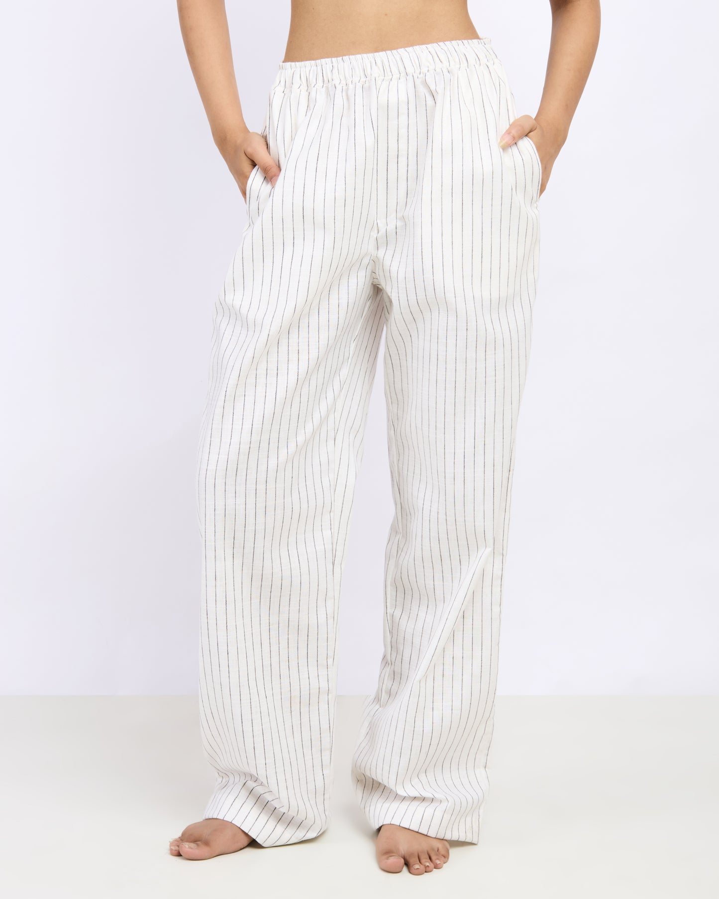 White Pin Striped Linen Set