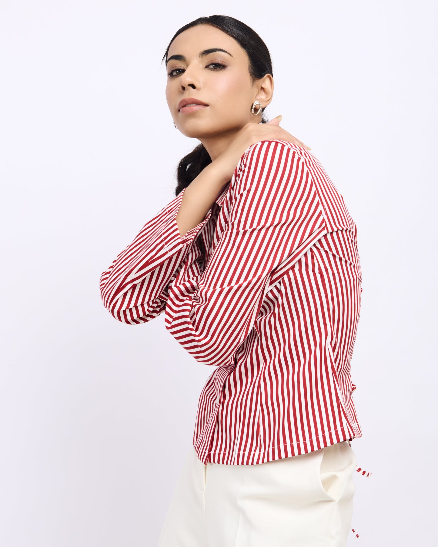 Red Slim Fit Shirt – Women’s Cotton Shirt with Tie-Back Detail