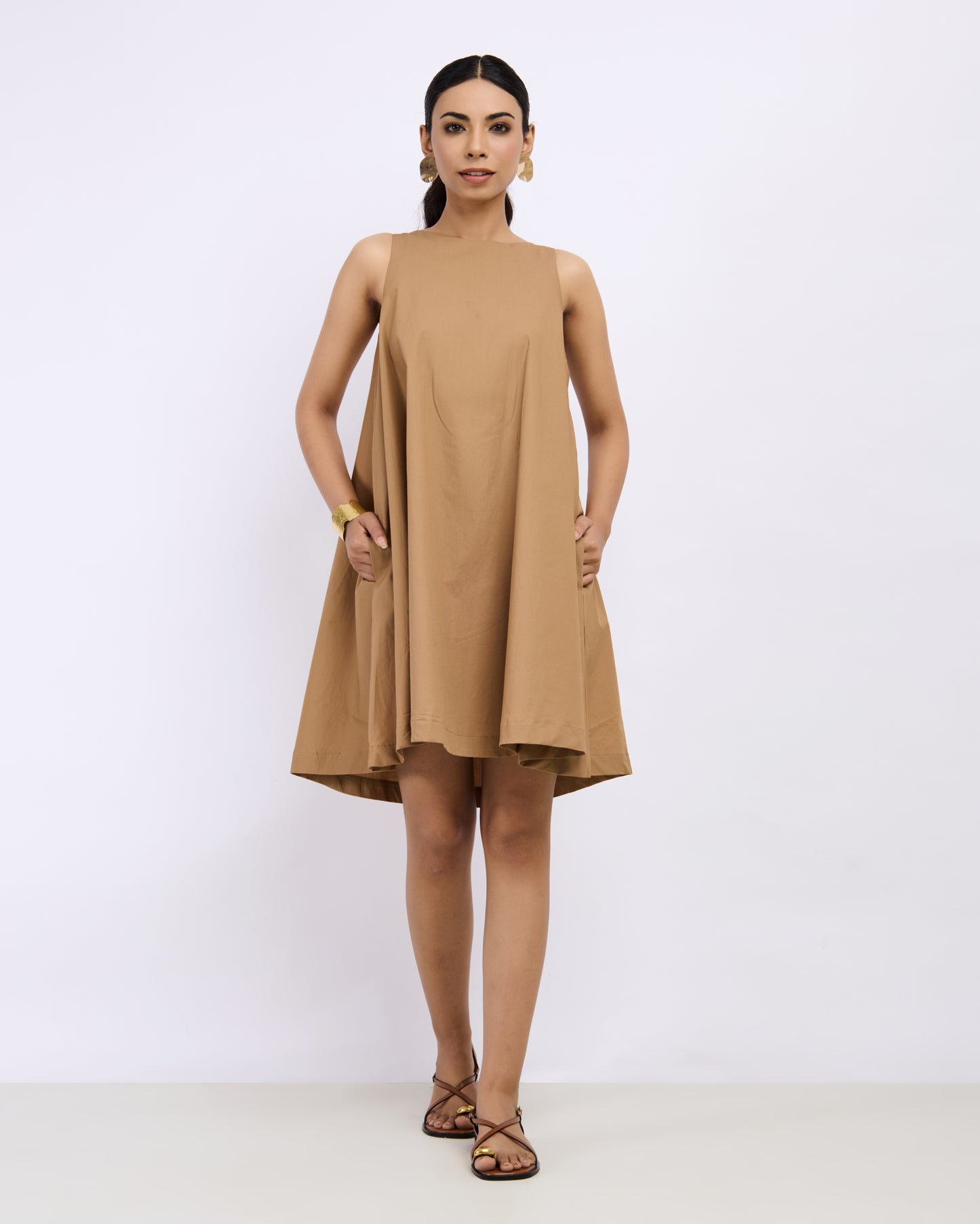 Beige Cotton Poplin Dress