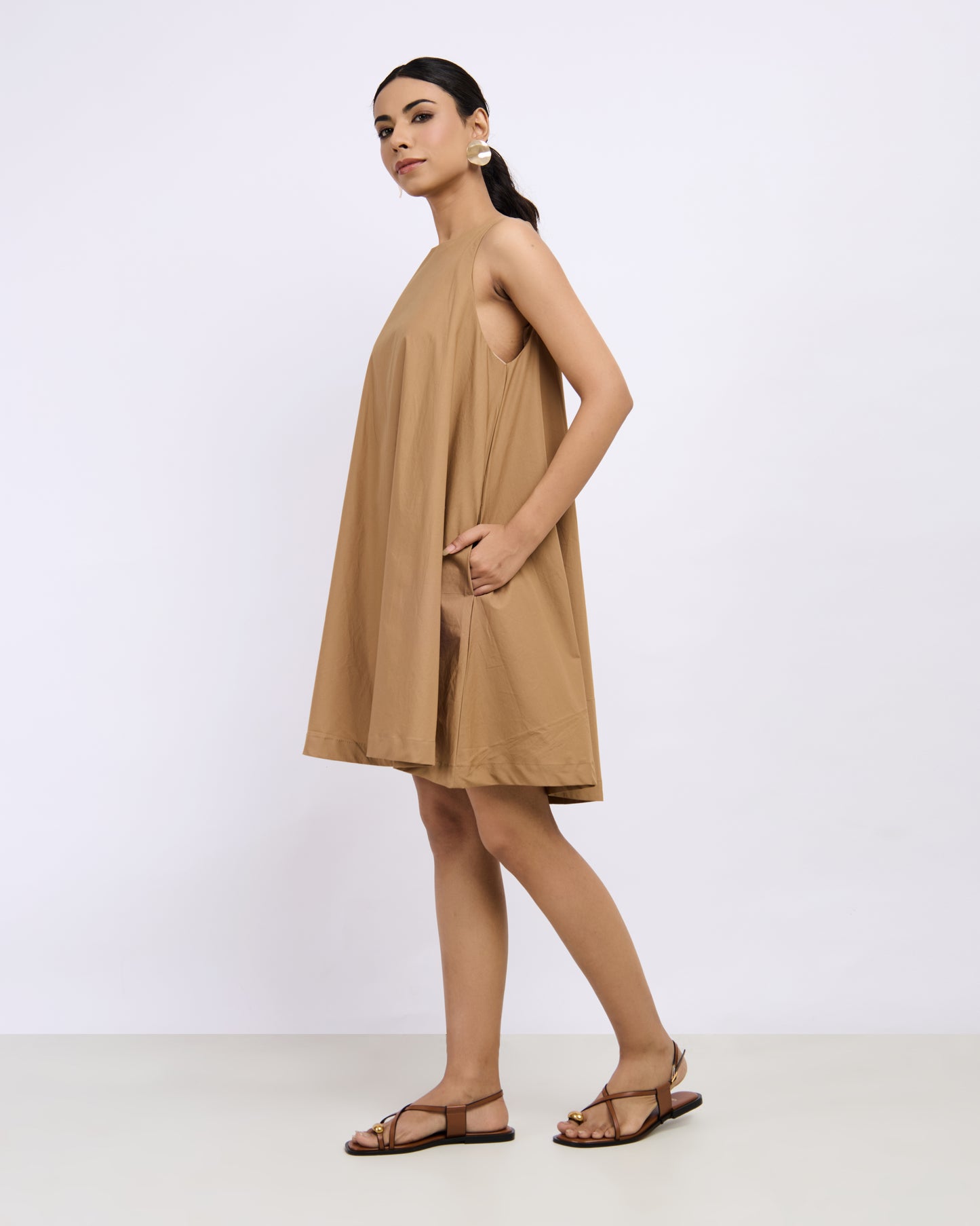 Beige Cotton Poplin Dress