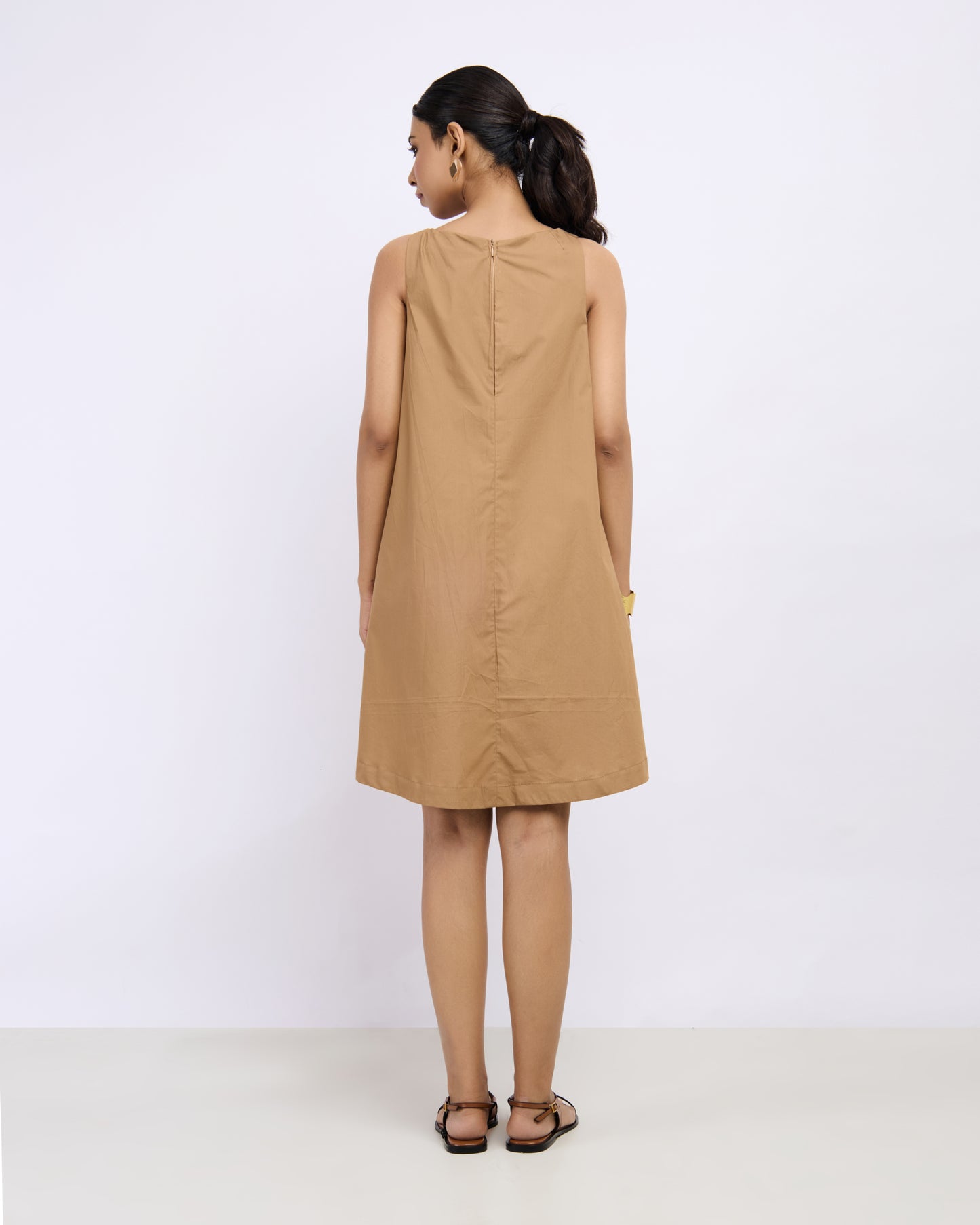 Beige Cotton Poplin Dress
