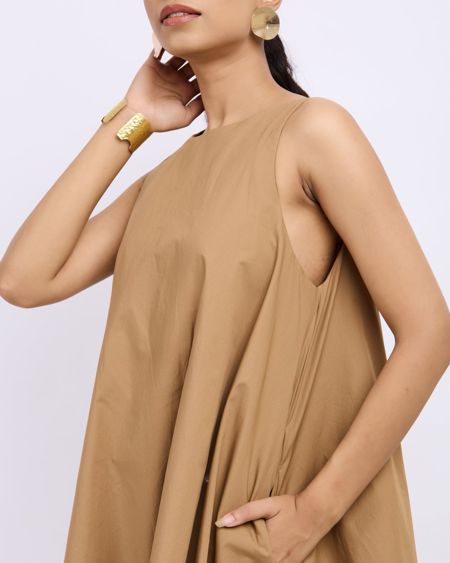 Beige Cotton Poplin Dress