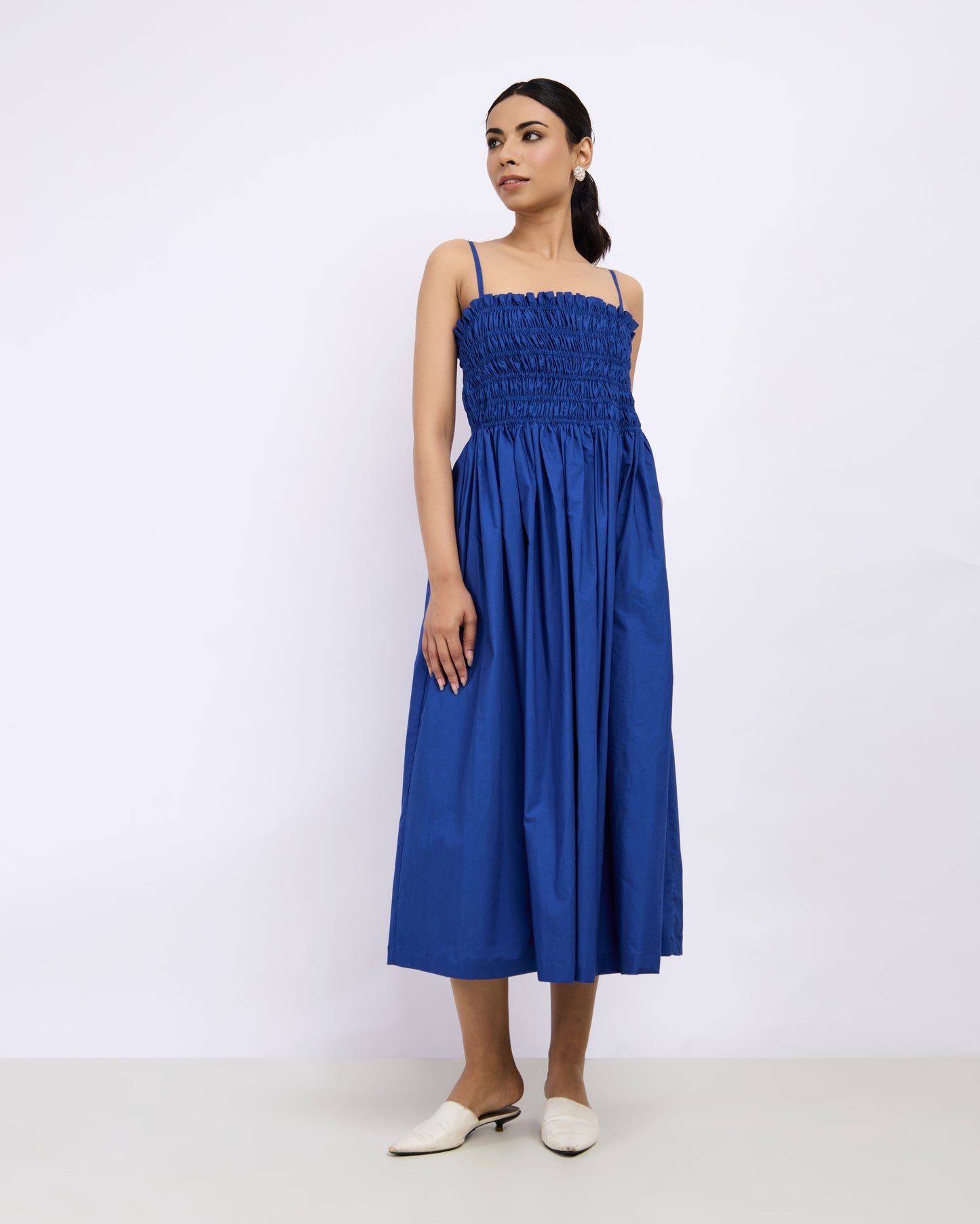 Royal Blue Gathered Smocked Maxi Dress