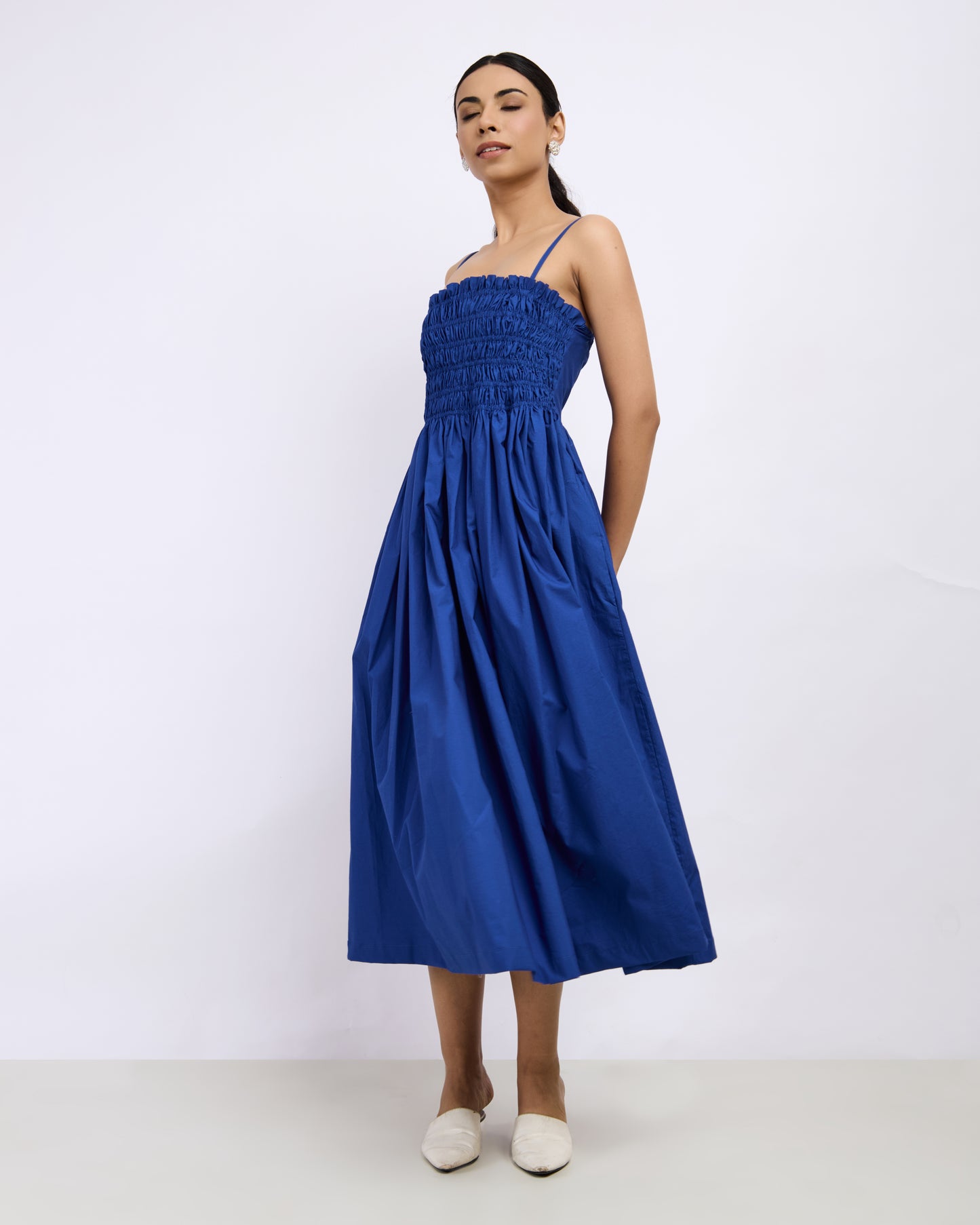 Royal Blue Gathered Smocked Maxi Dress