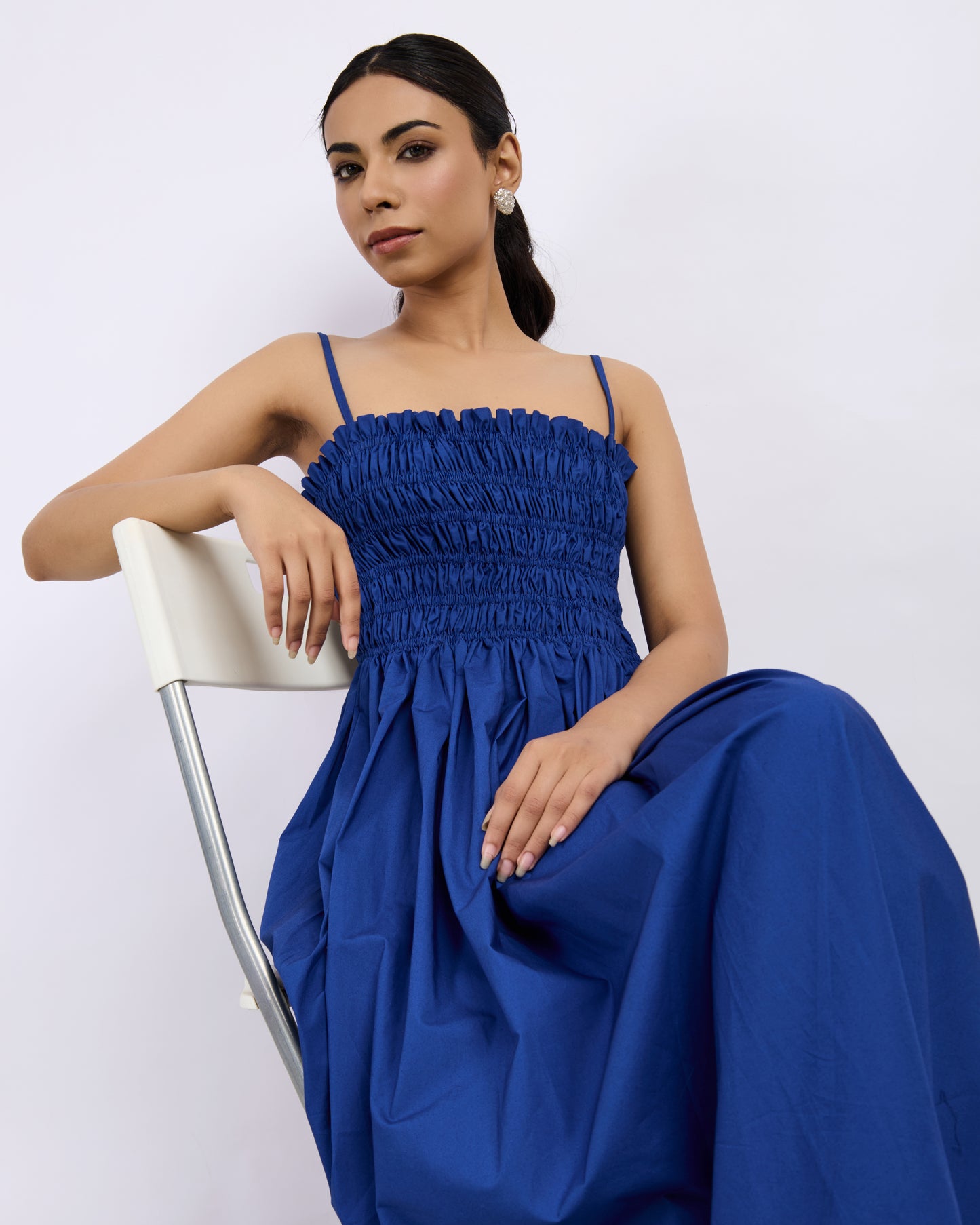 Royal Blue Gathered Smocked Maxi Dress