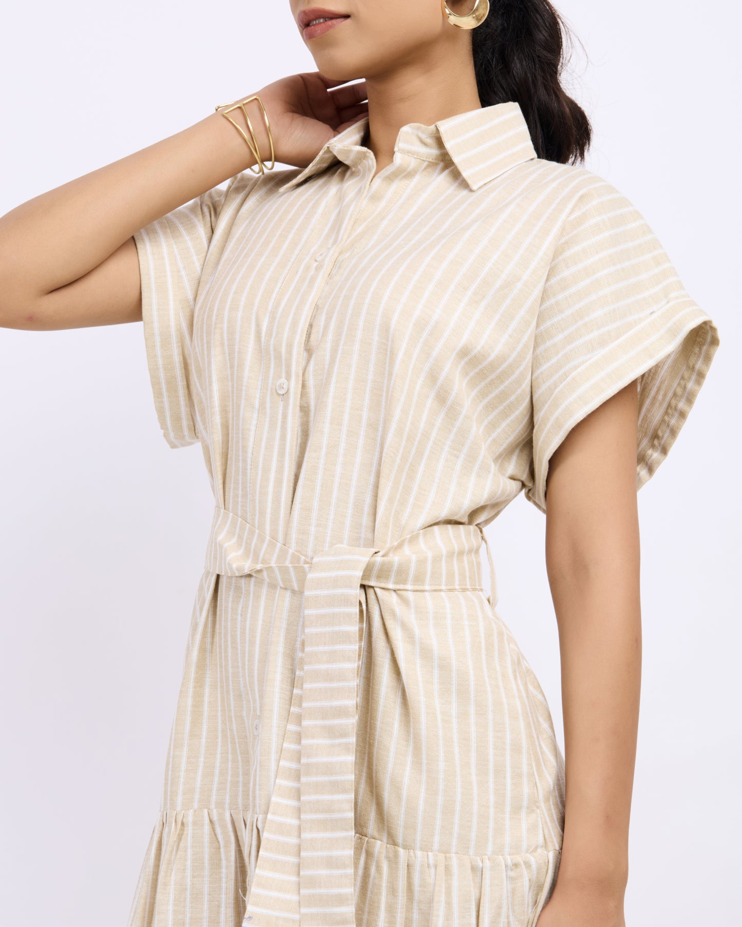 Beige Striped Long Dress