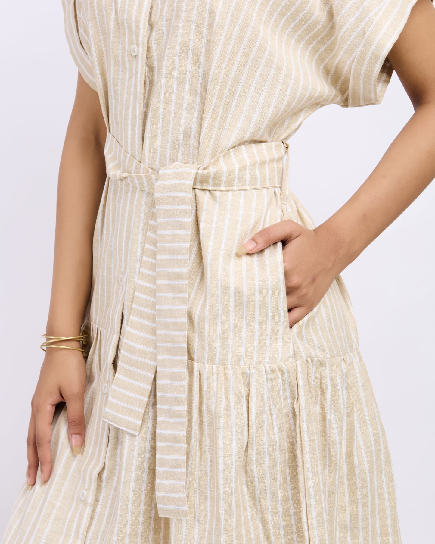 Beige Striped Long Dress