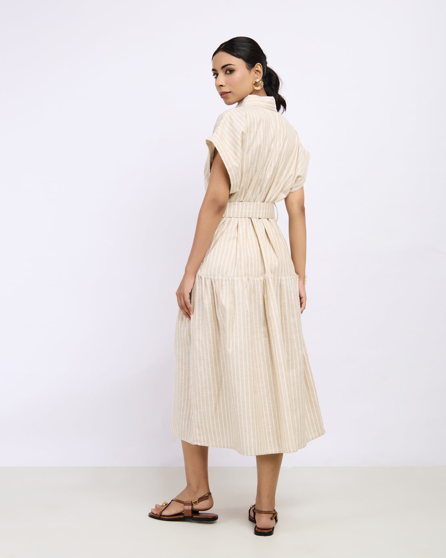Beige Striped Long Dress