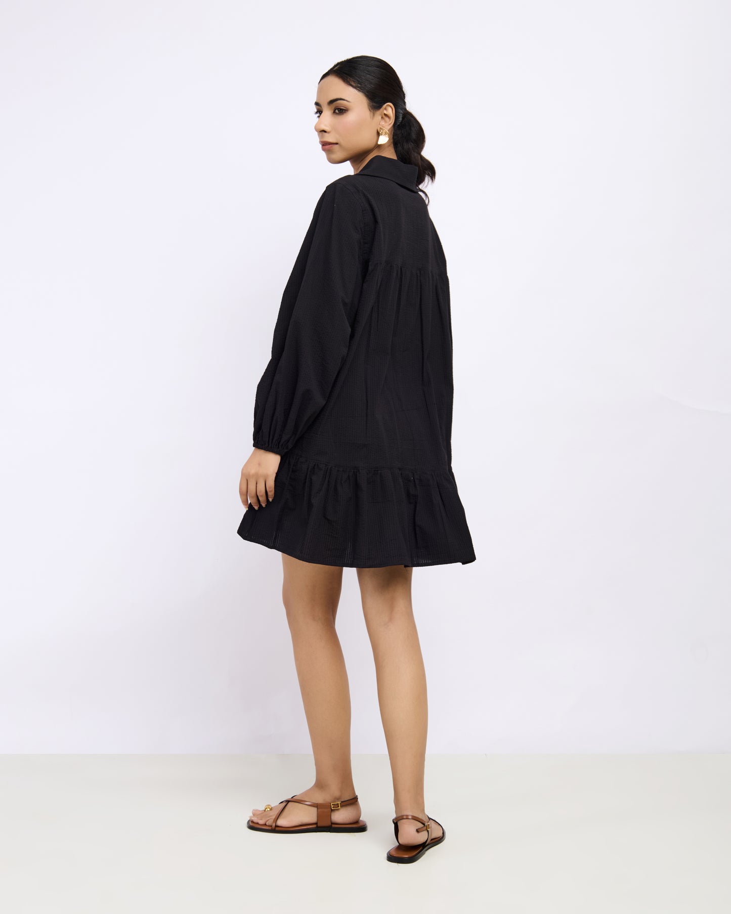 Black Seersucker Cotton Dress