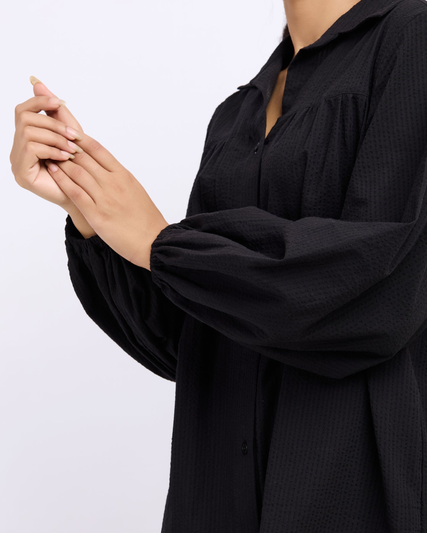 Black Seersucker Cotton Dress
