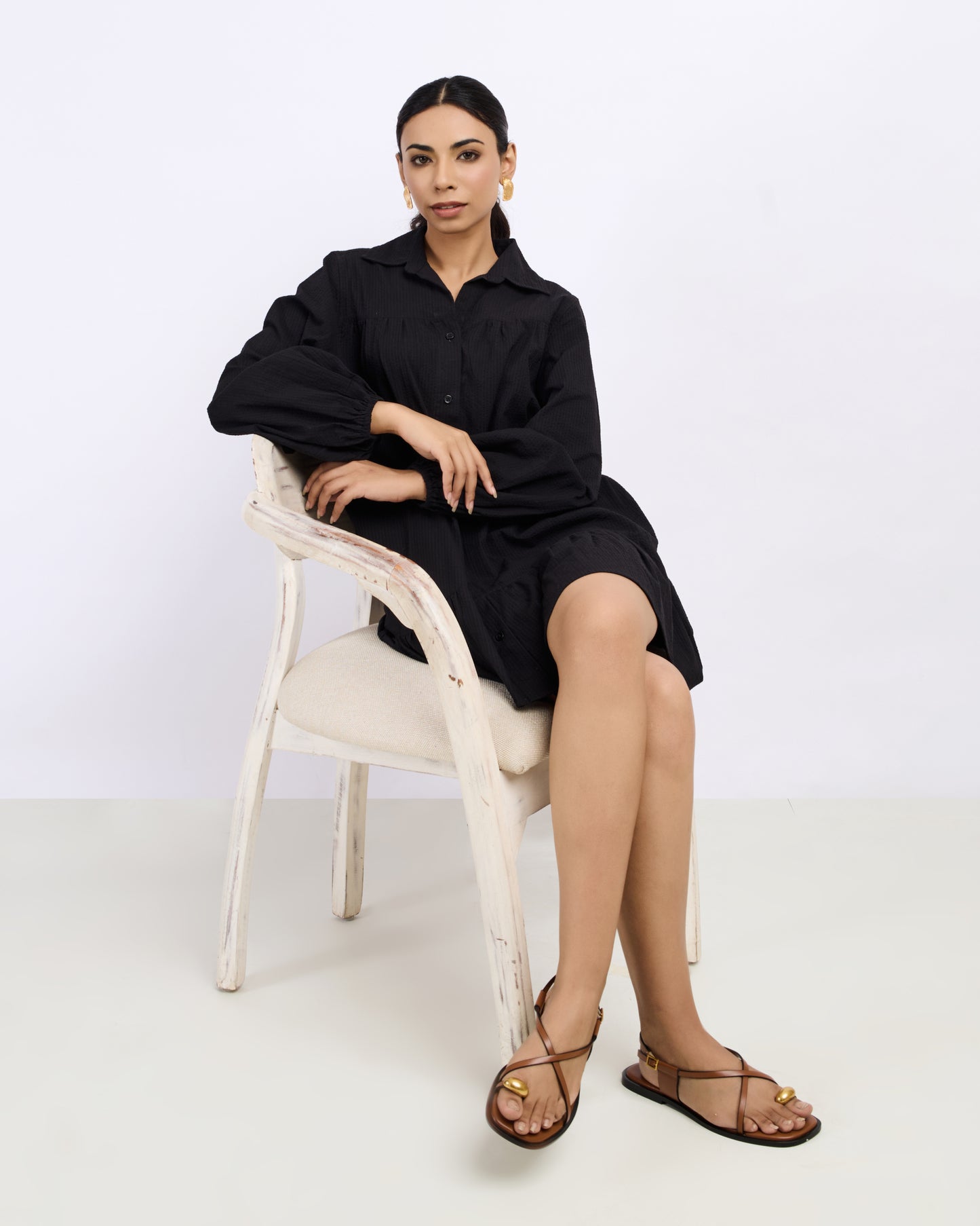 Black Seersucker Cotton Dress