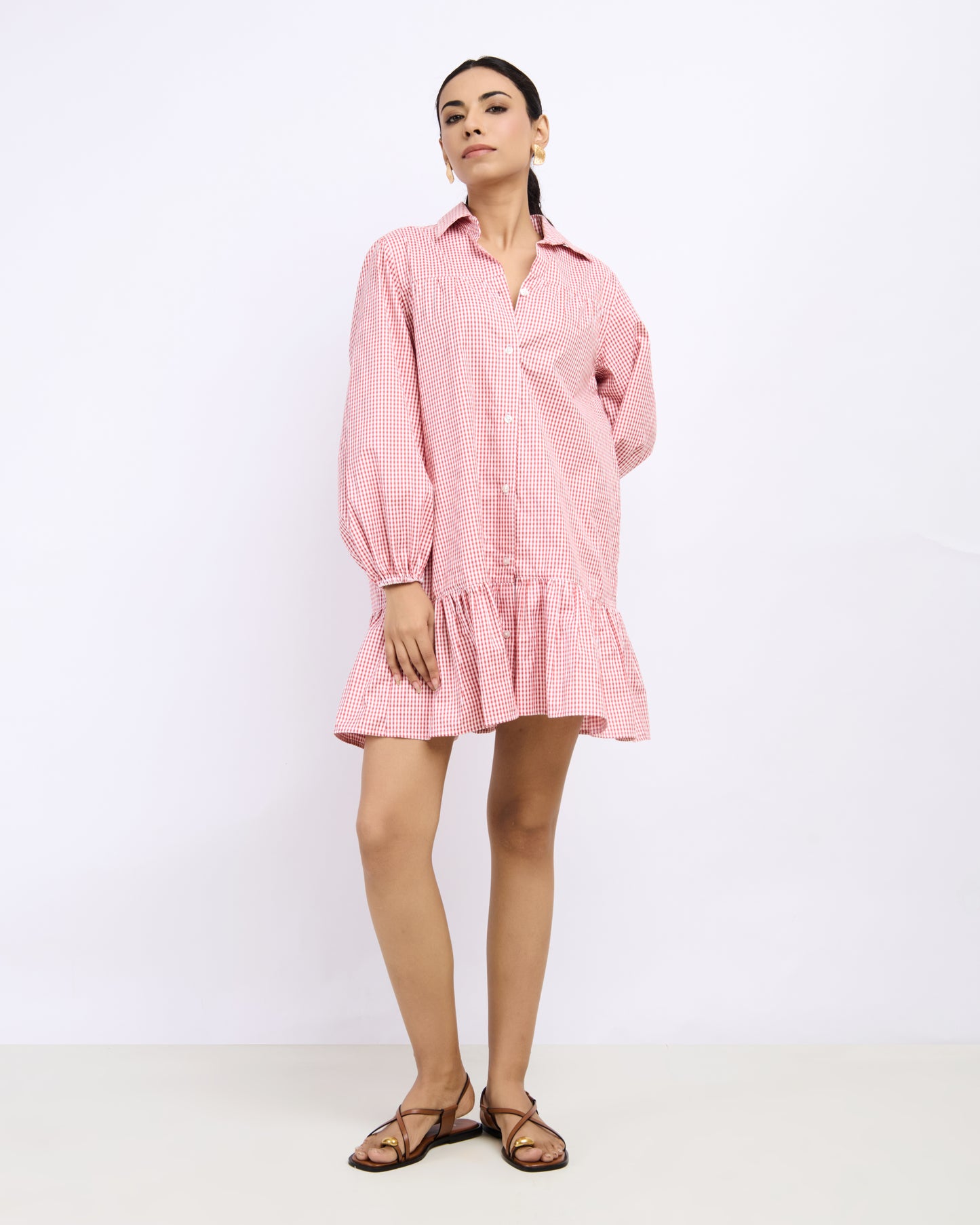 Peach Gingham Cotton Dress