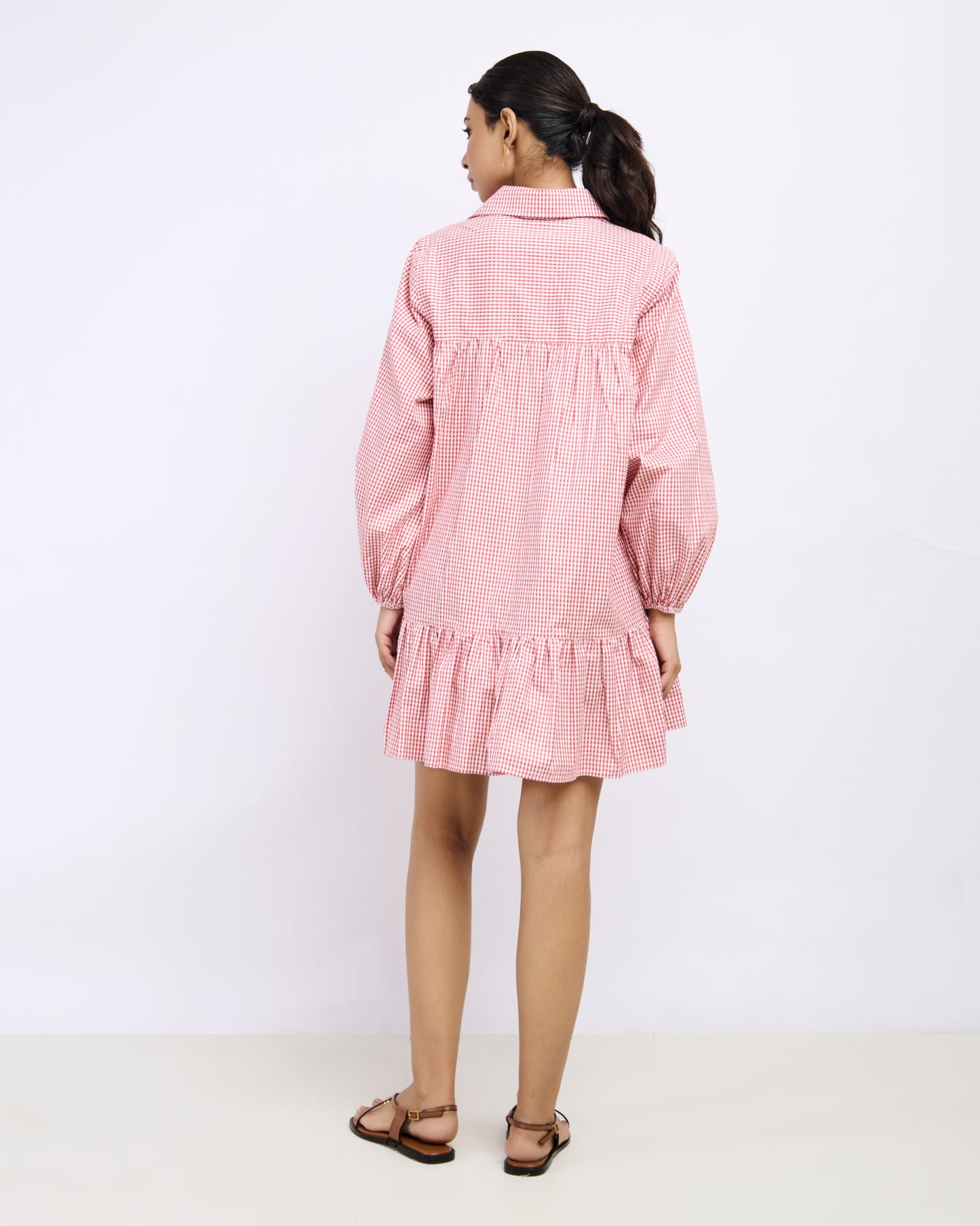 Peach Gingham Cotton Dress