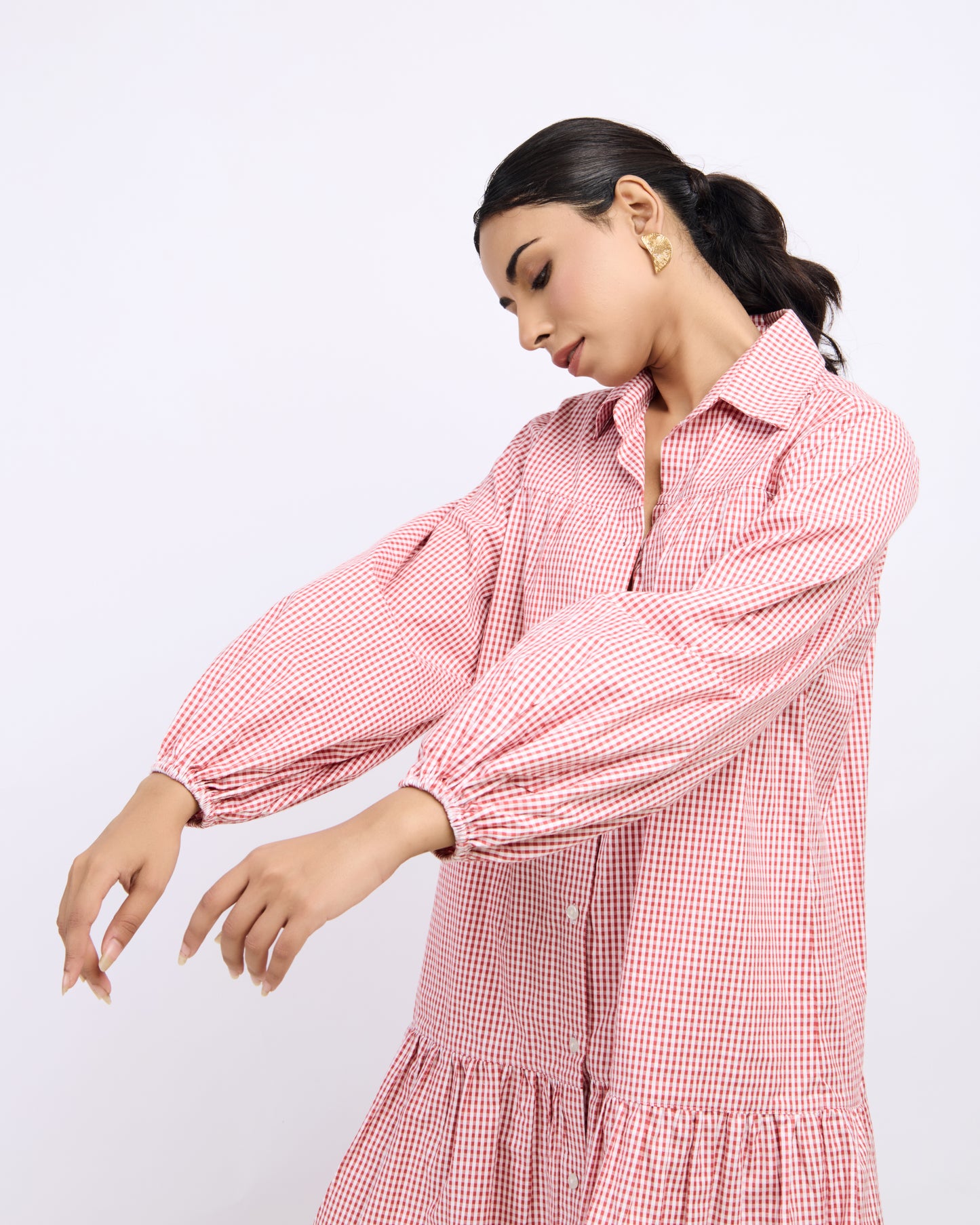 Peach Gingham Cotton Dress