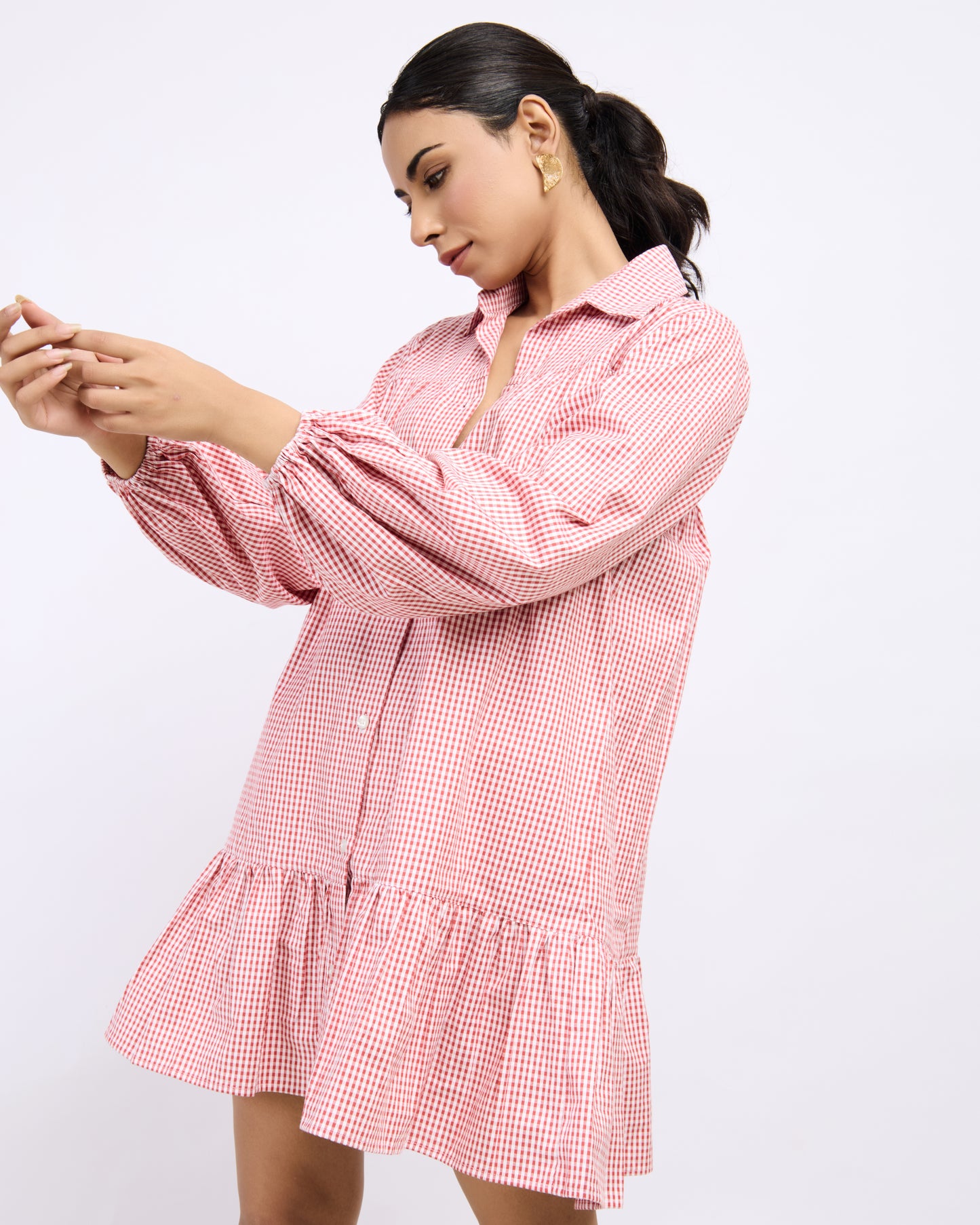 Peach Gingham Cotton Dress