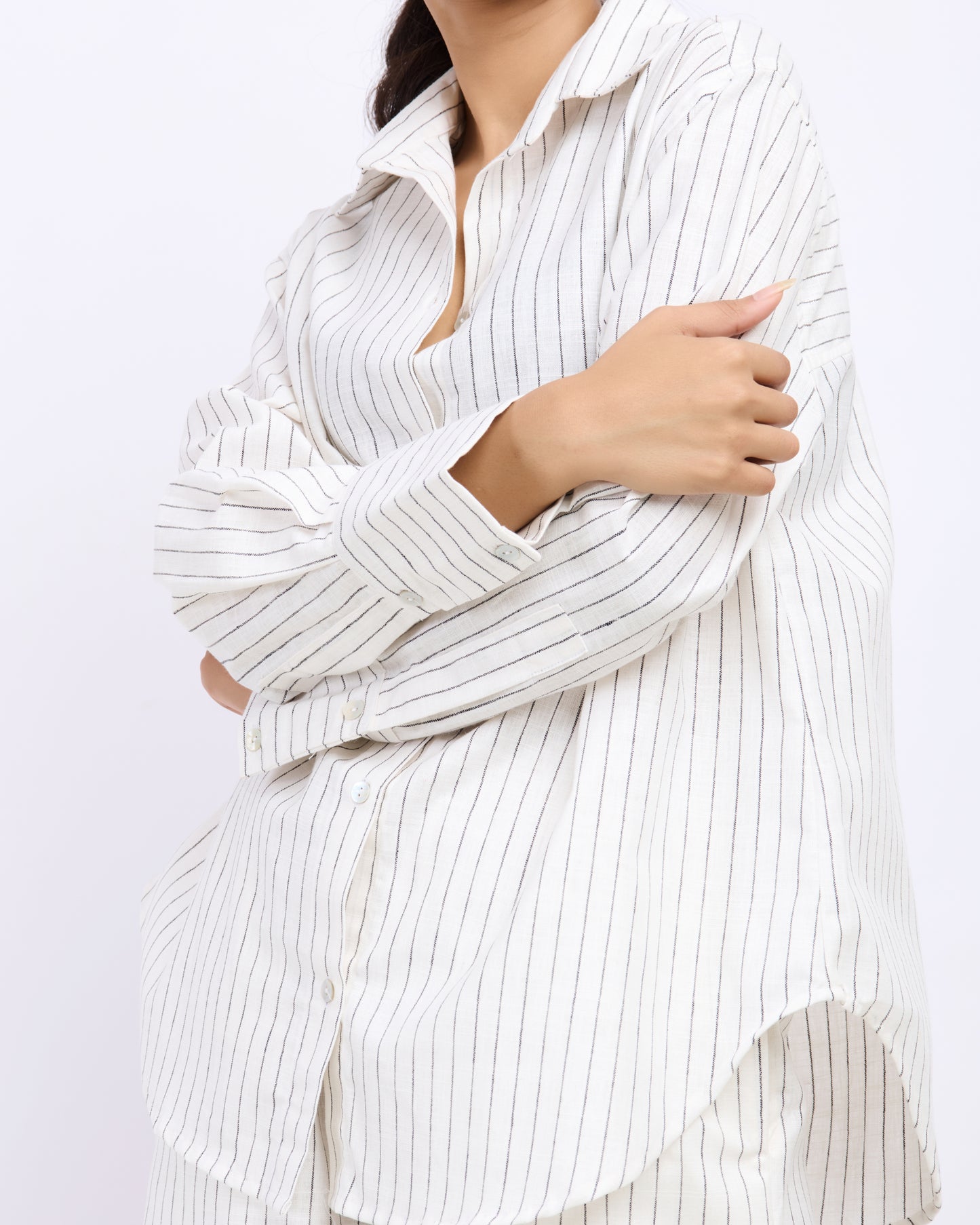 White Pin Striped Linen Shirt