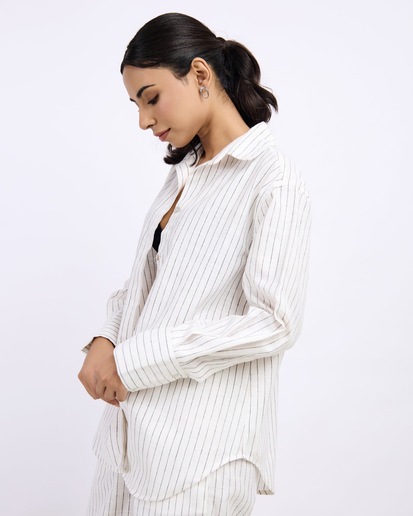 White Pin Striped Linen Shirt