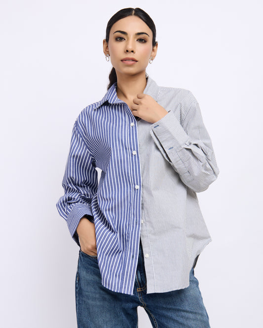 Half & Half Contrast Stripe Poplin Shirt