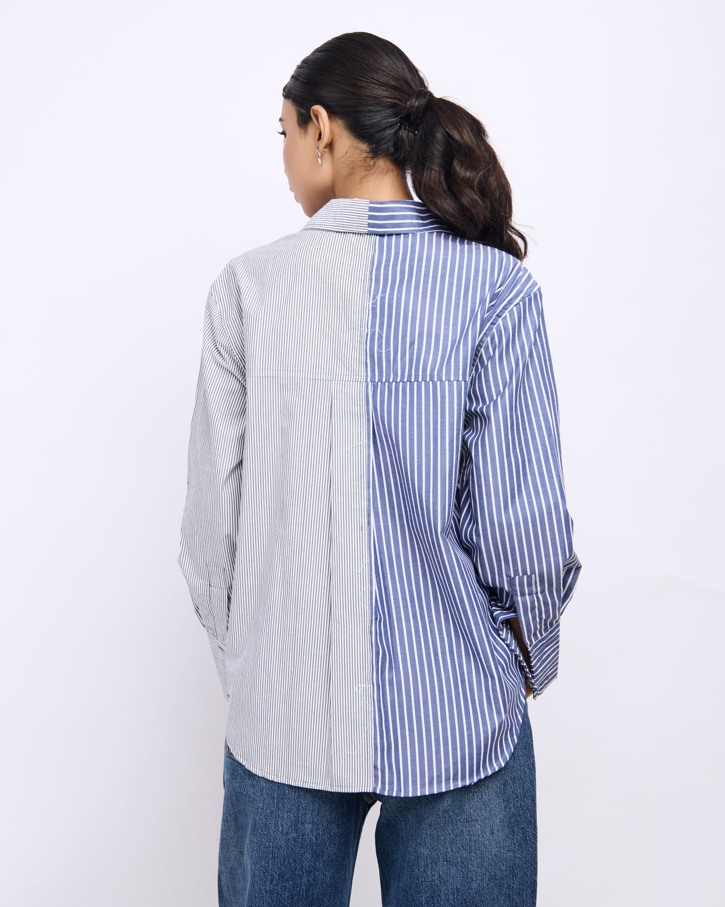 Half & Half Contrast Stripe Poplin Shirt