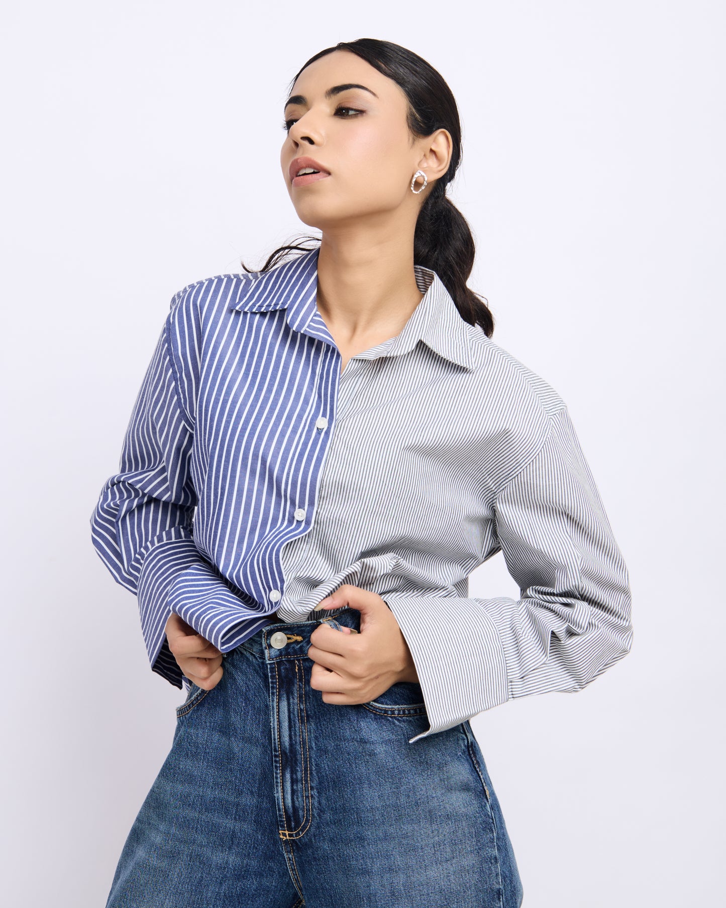 Half & Half Contrast Stripe Poplin Shirt