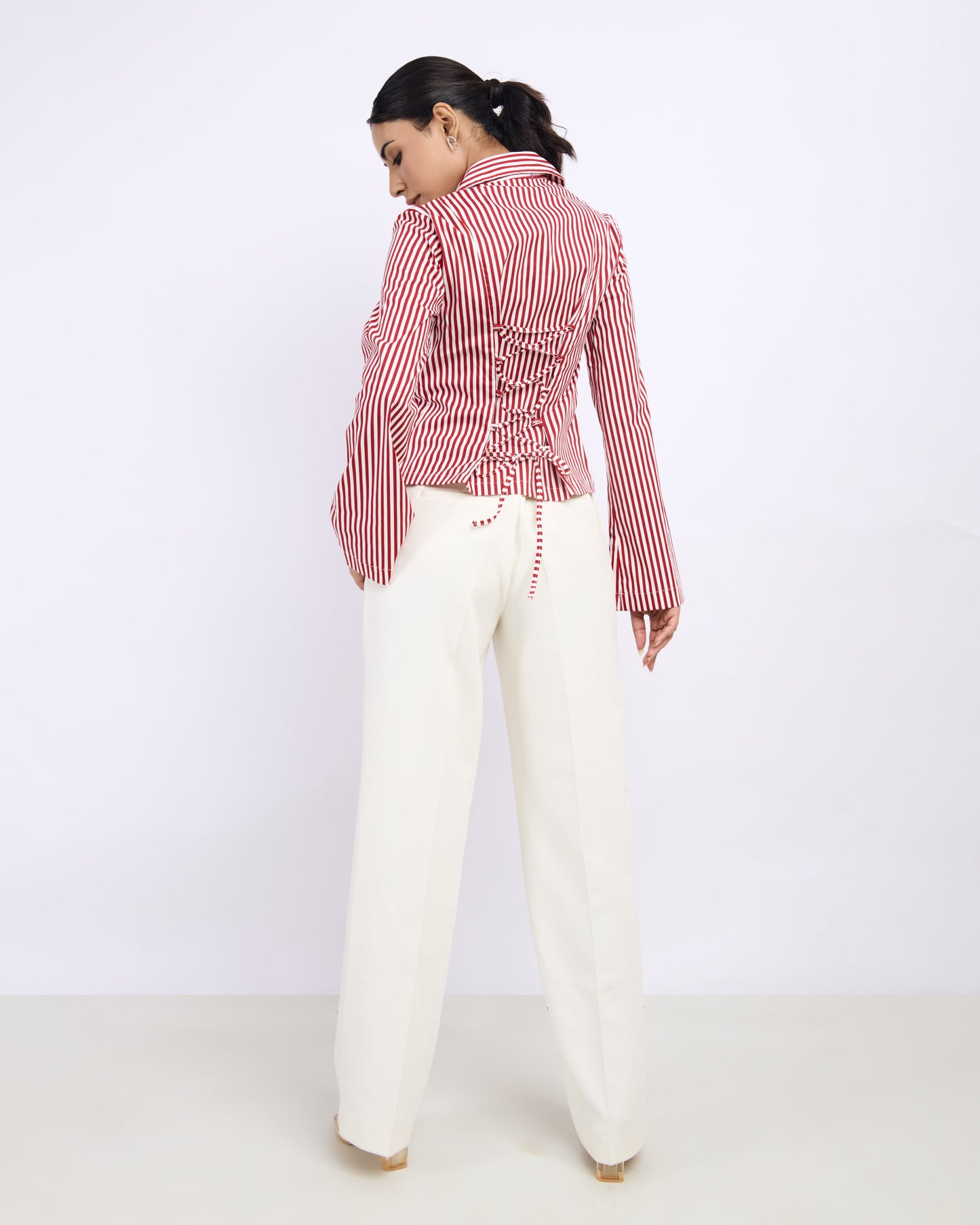 Red Slim Fit Shirt – Women’s Cotton Shirt with Tie-Back Detail