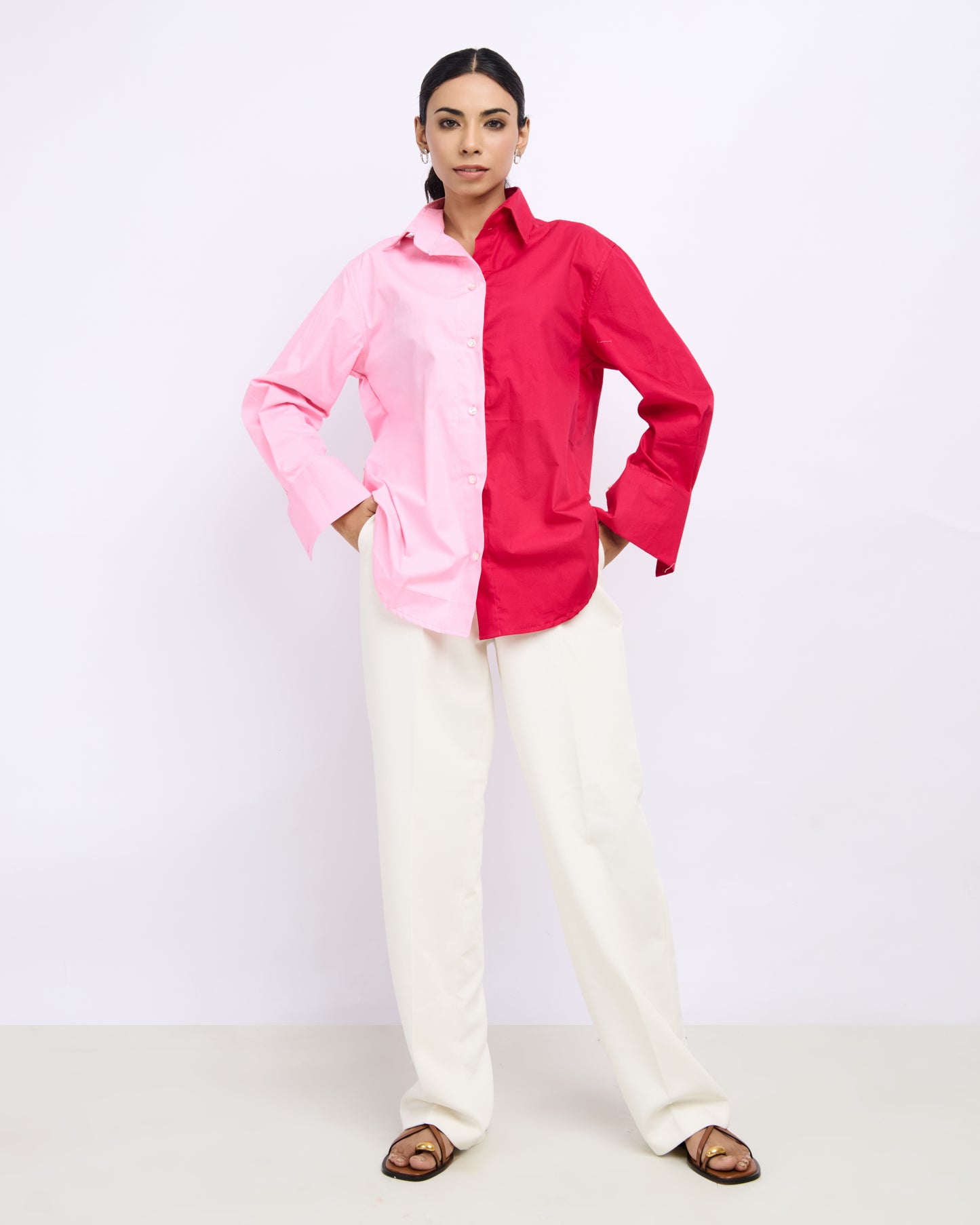 Women's Half & Half Colorblock Shirt – Hot Pink & Baby Pink