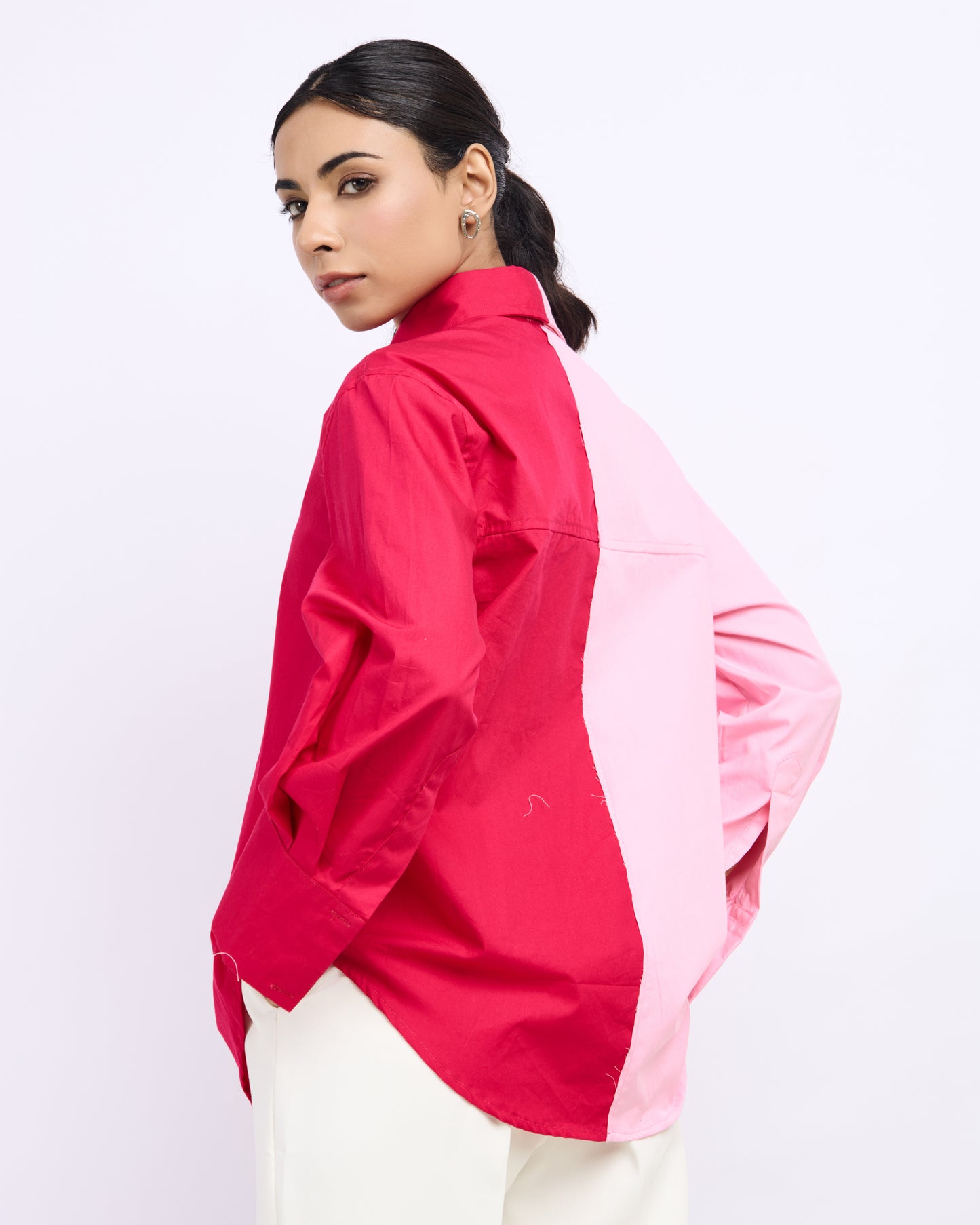 Women's Half & Half Colorblock Shirt – Hot Pink & Baby Pink