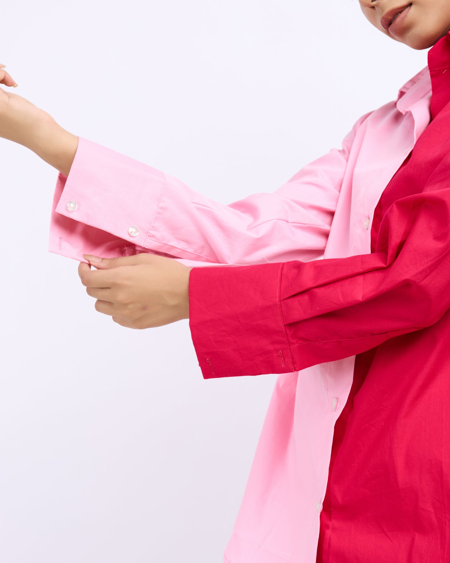 Women's Half & Half Colorblock Shirt – Hot Pink & Baby Pink