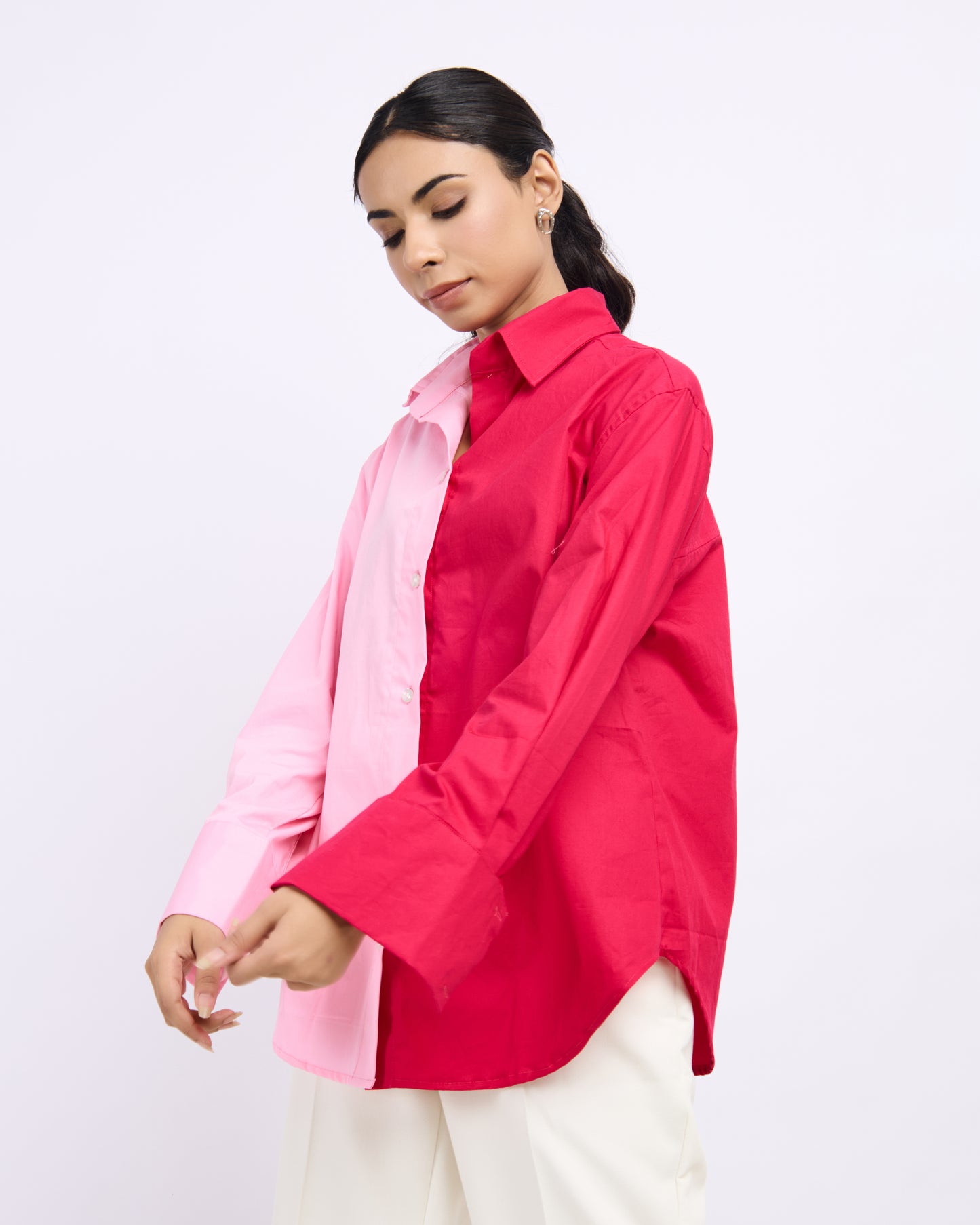 Women's Half & Half Colorblock Shirt – Hot Pink & Baby Pink