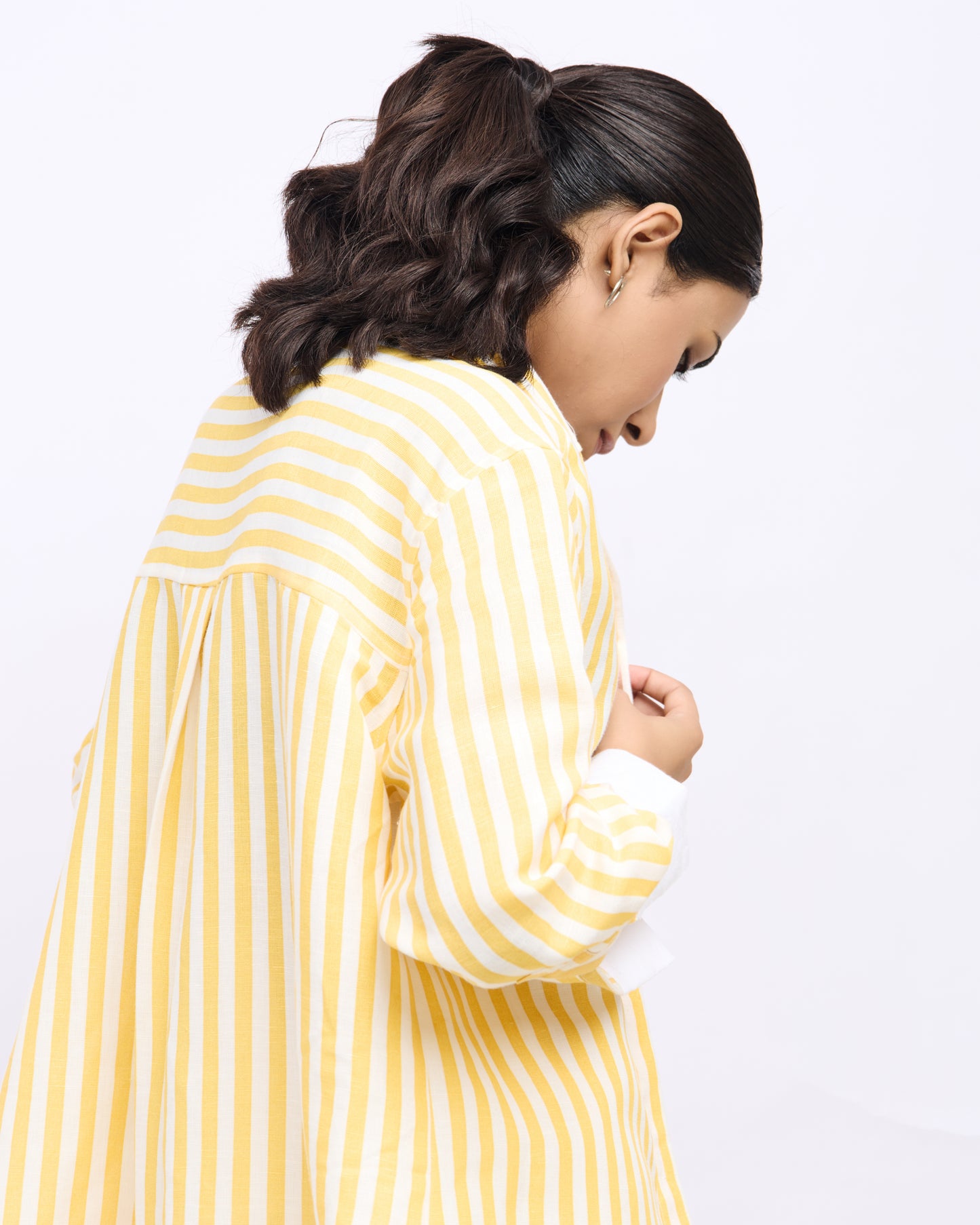 Lemon Yellow Linen Striped Shirt