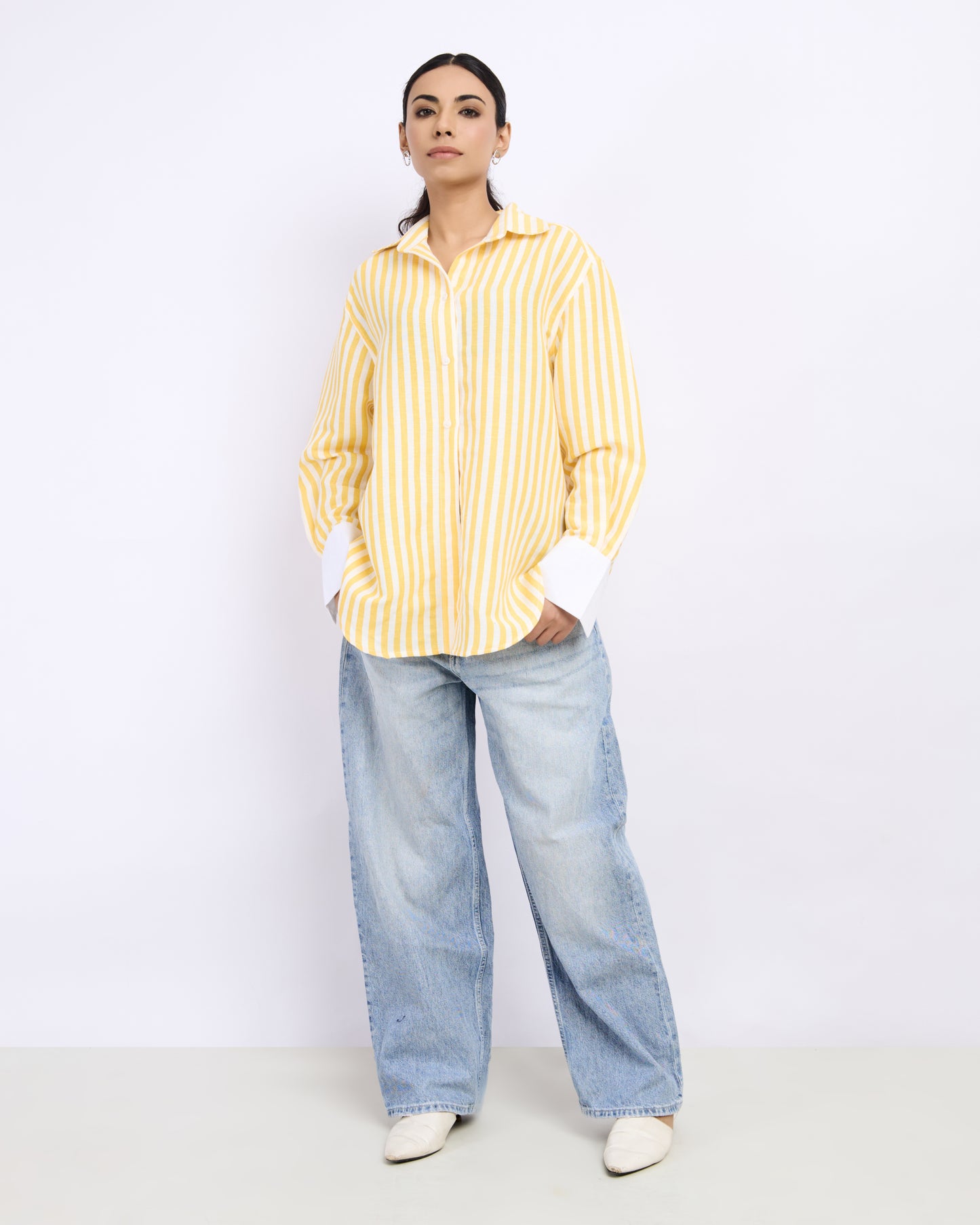 Lemon Yellow Linen Striped Shirt