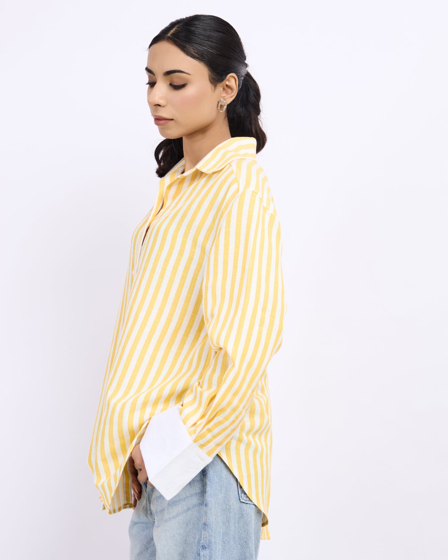 Lemon Yellow Linen Striped Shirt