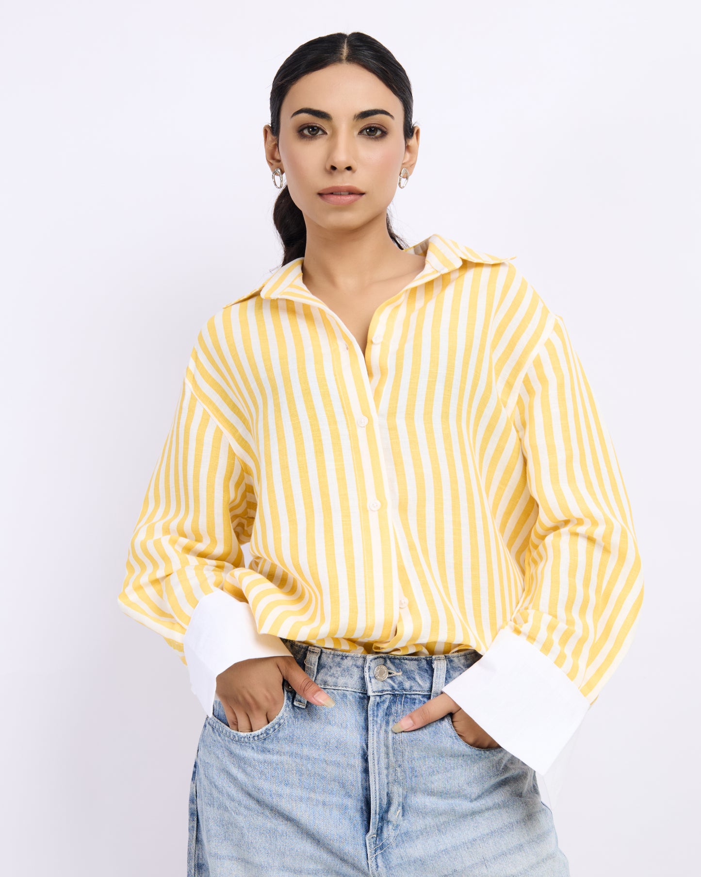 Lemon Yellow Linen Striped Shirt