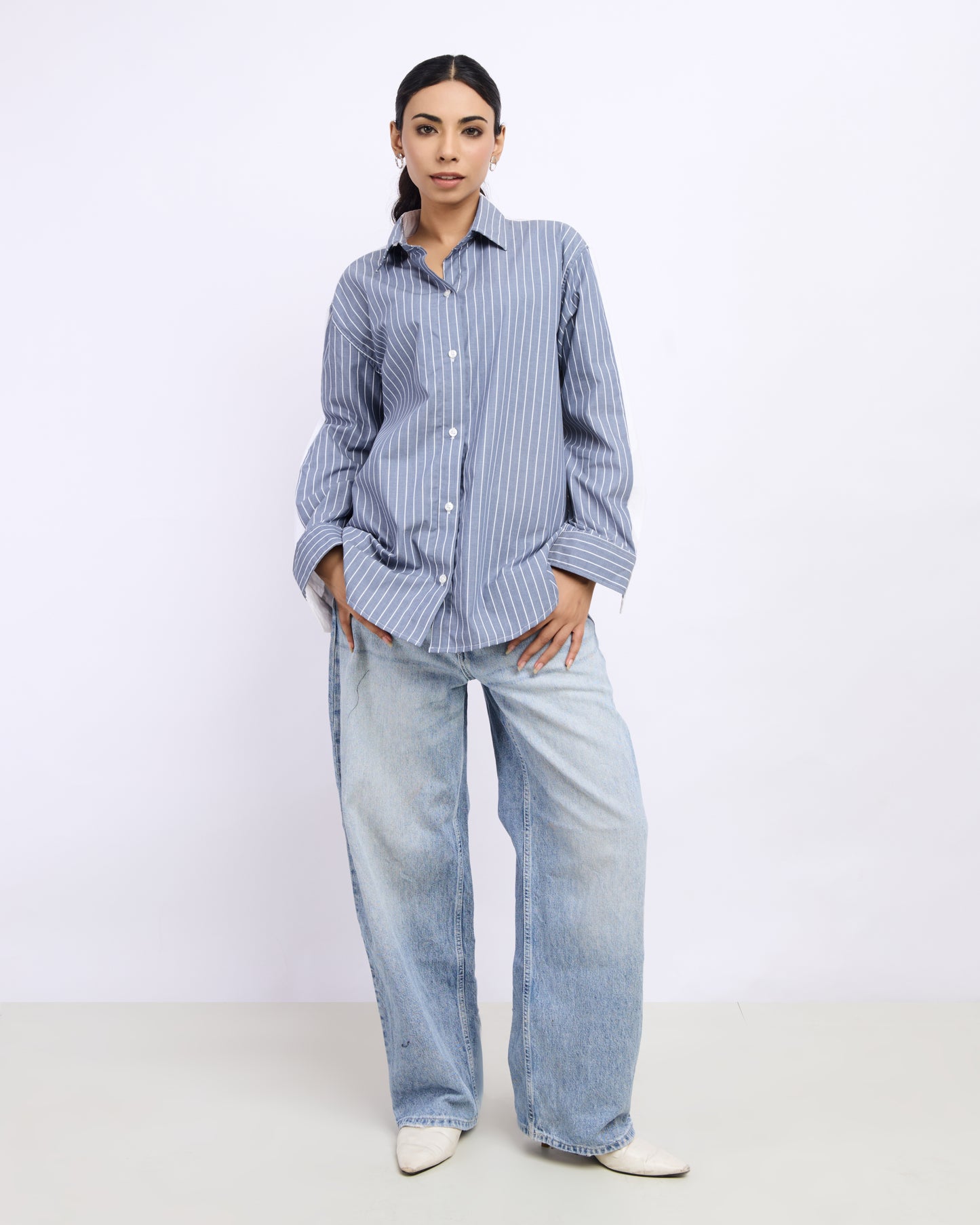 Dual-Tone Pinstripe Relaxed Poplin Shirt
