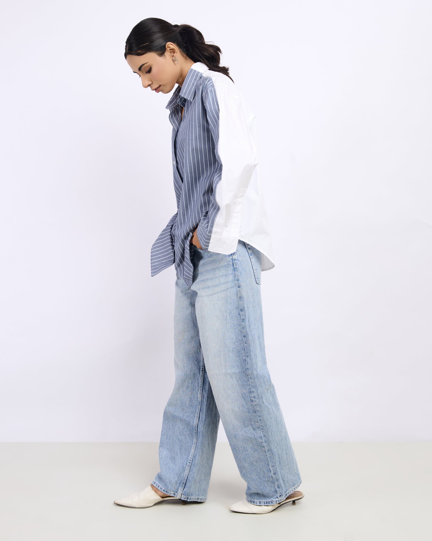 Dual-Tone Pinstripe Relaxed Poplin Shirt