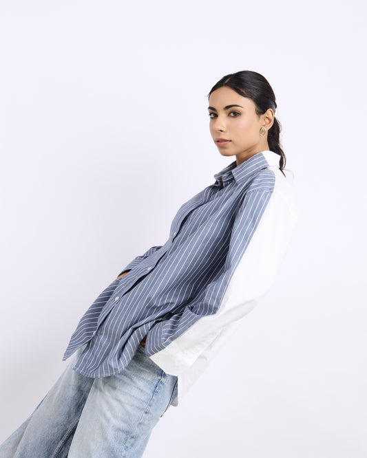 Dual-Tone Pinstripe Relaxed Poplin Shirt