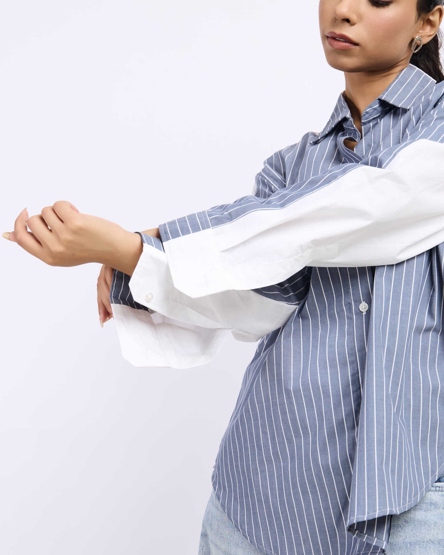 Dual-Tone Pinstripe Relaxed Poplin Shirt