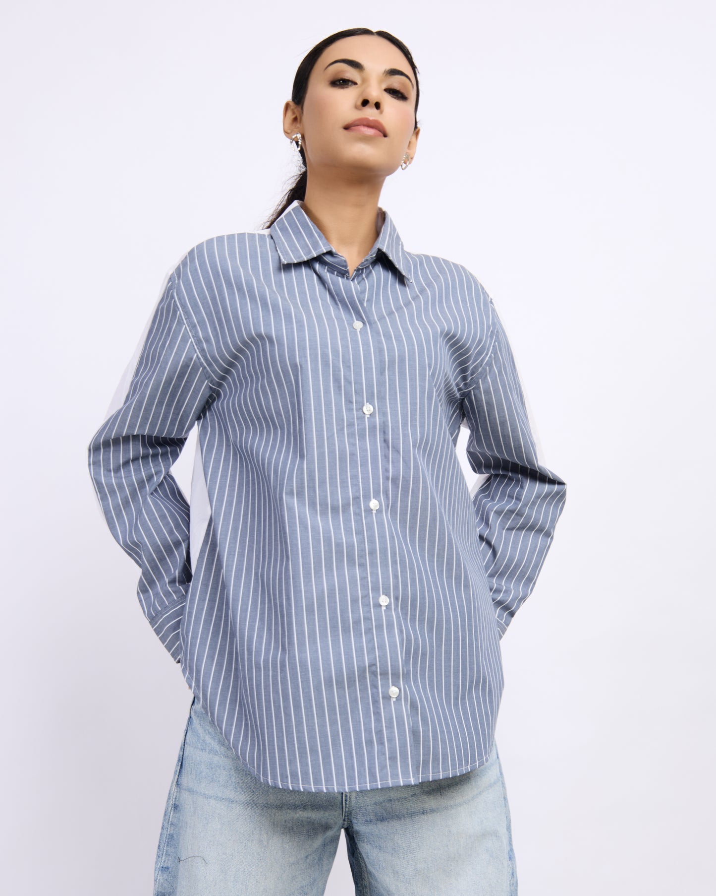 Dual-Tone Pinstripe Relaxed Poplin Shirt