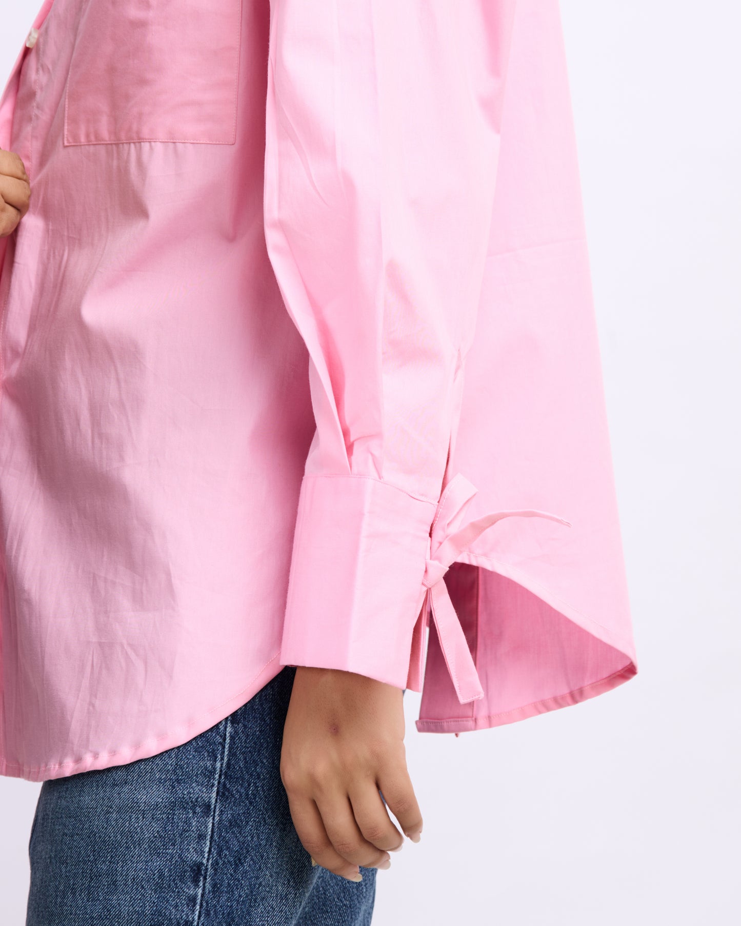 Pink Shirt with Back Button Detail and Cuff Bow