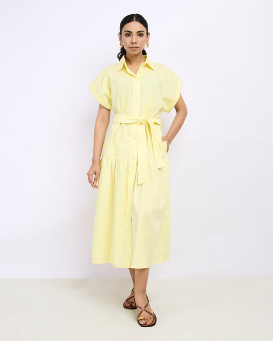 Lemon Yellow Poplin Shirt Dress