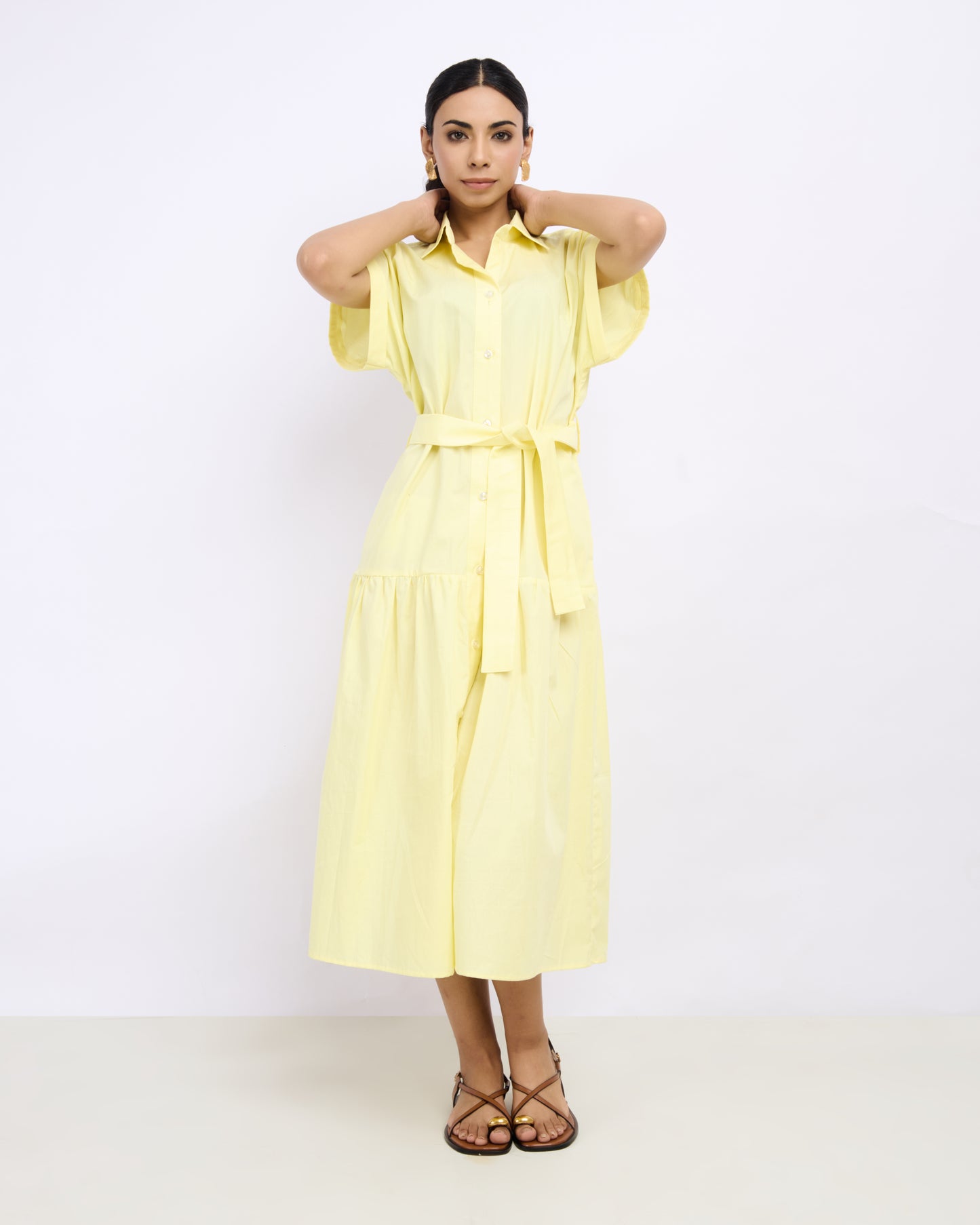 Lemon Yellow Poplin Shirt Dress