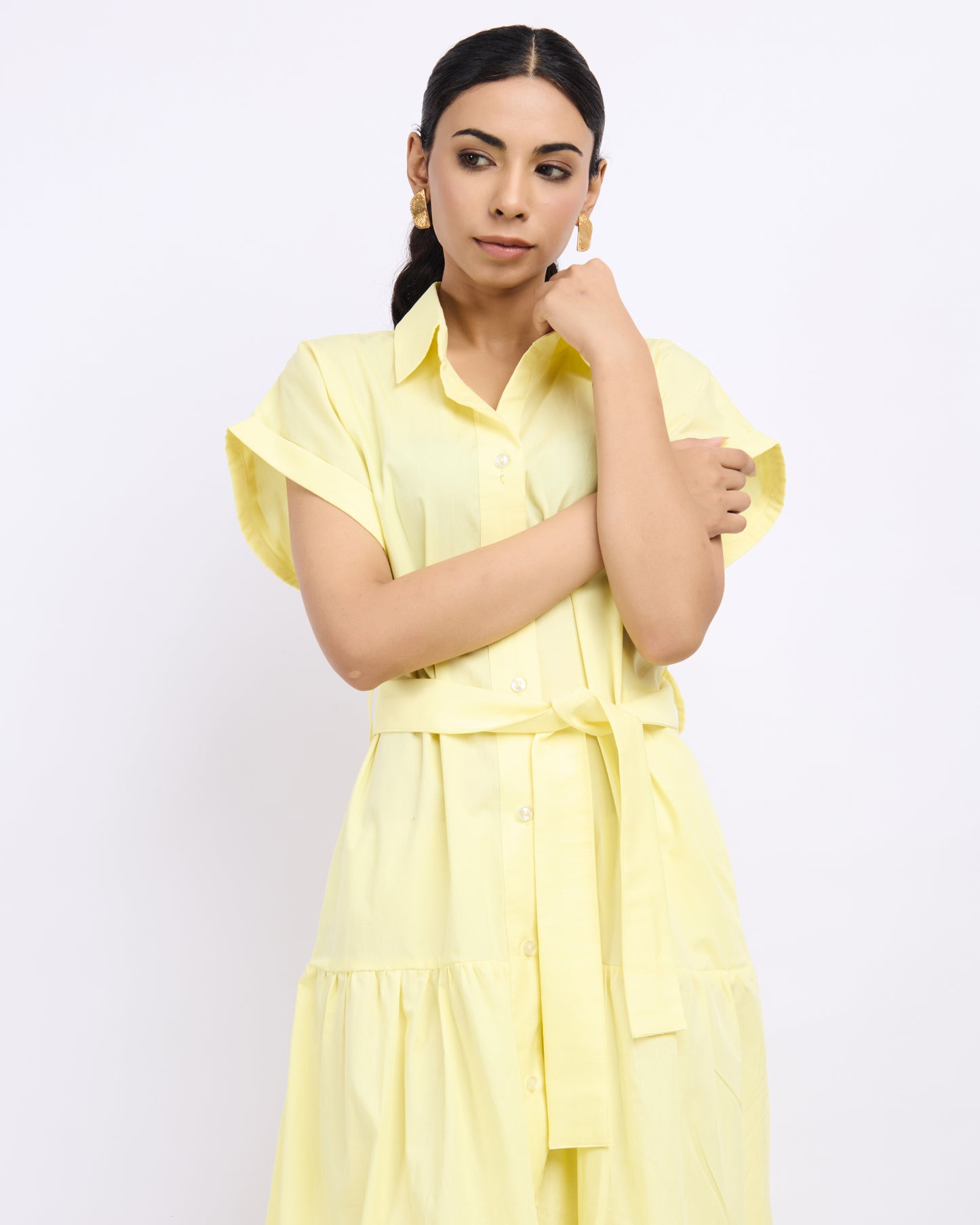 Lemon Yellow Poplin Shirt Dress