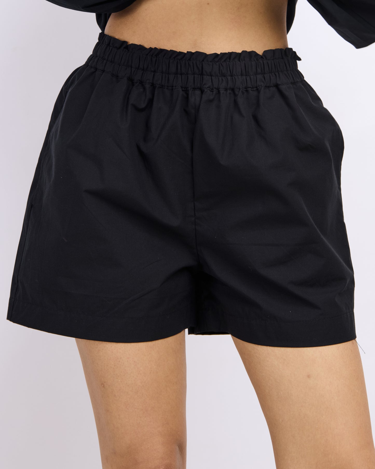 Black Cotton Poplin Shorts