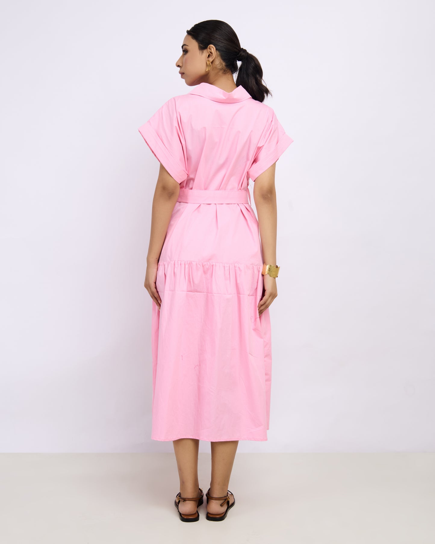Rosé Cotton Poplin Shirt Dress