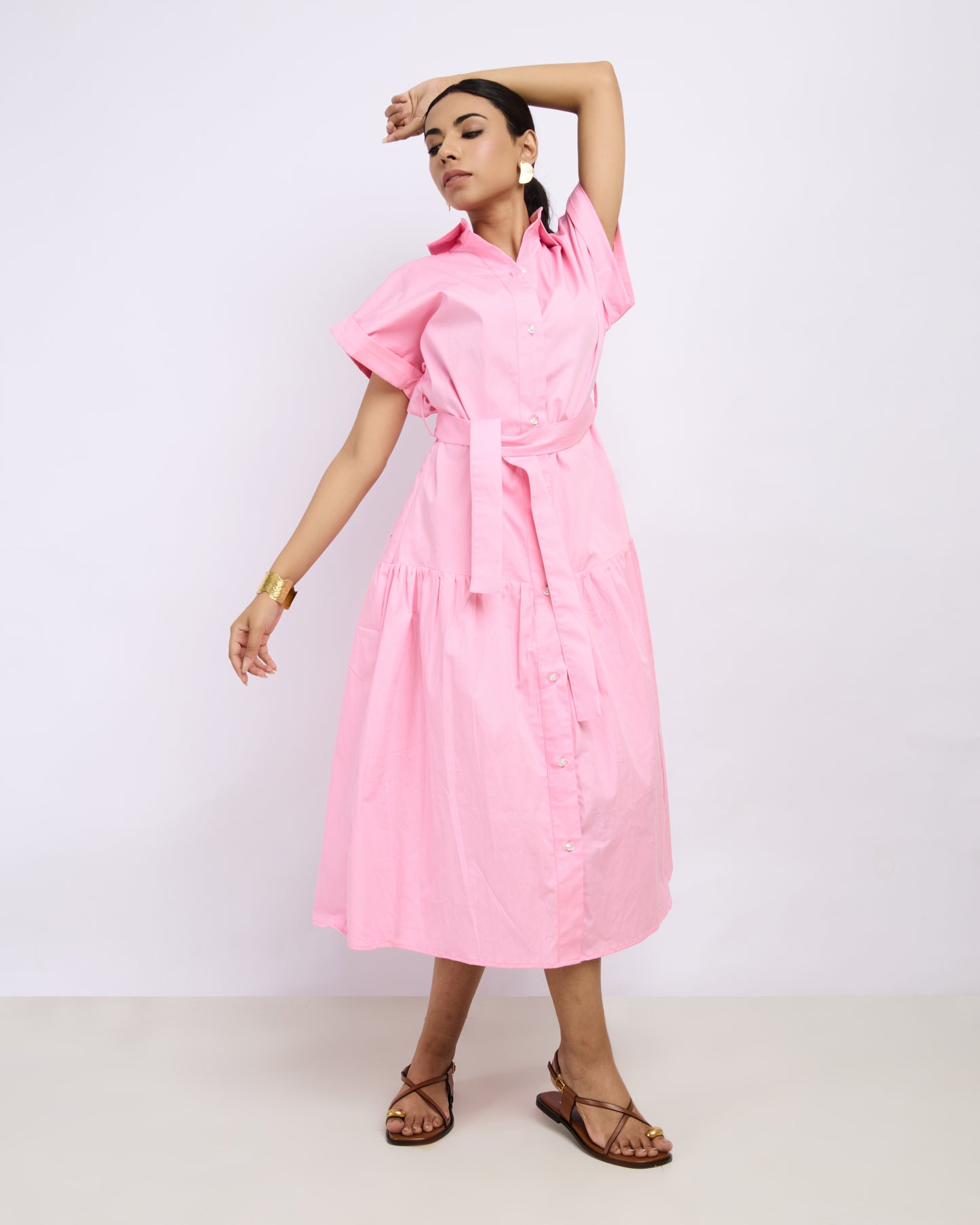 Rosé Cotton Poplin Shirt Dress
