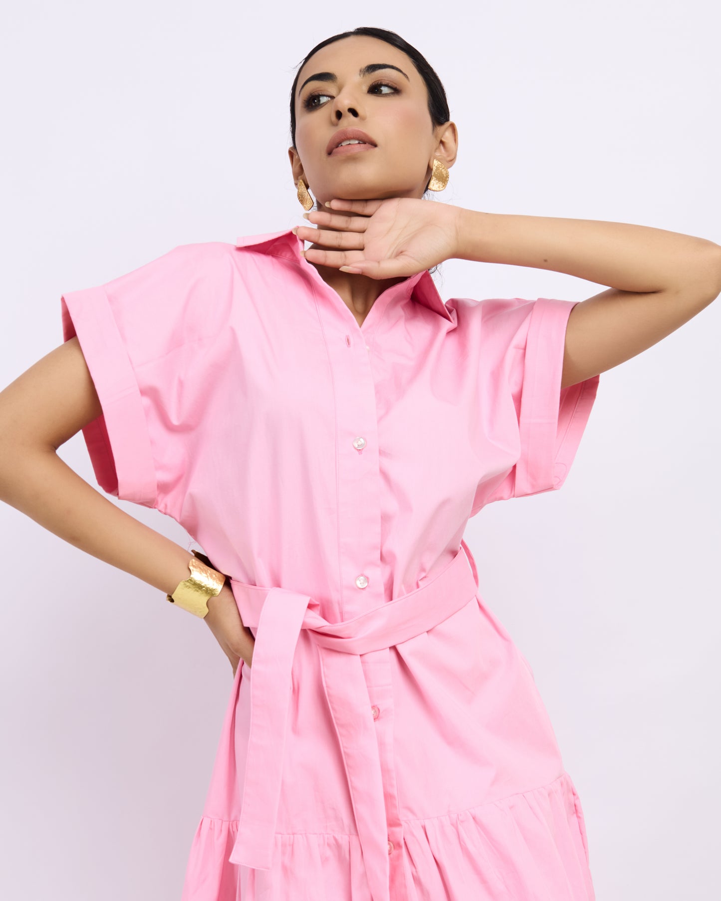 Rosé Cotton Poplin Shirt Dress