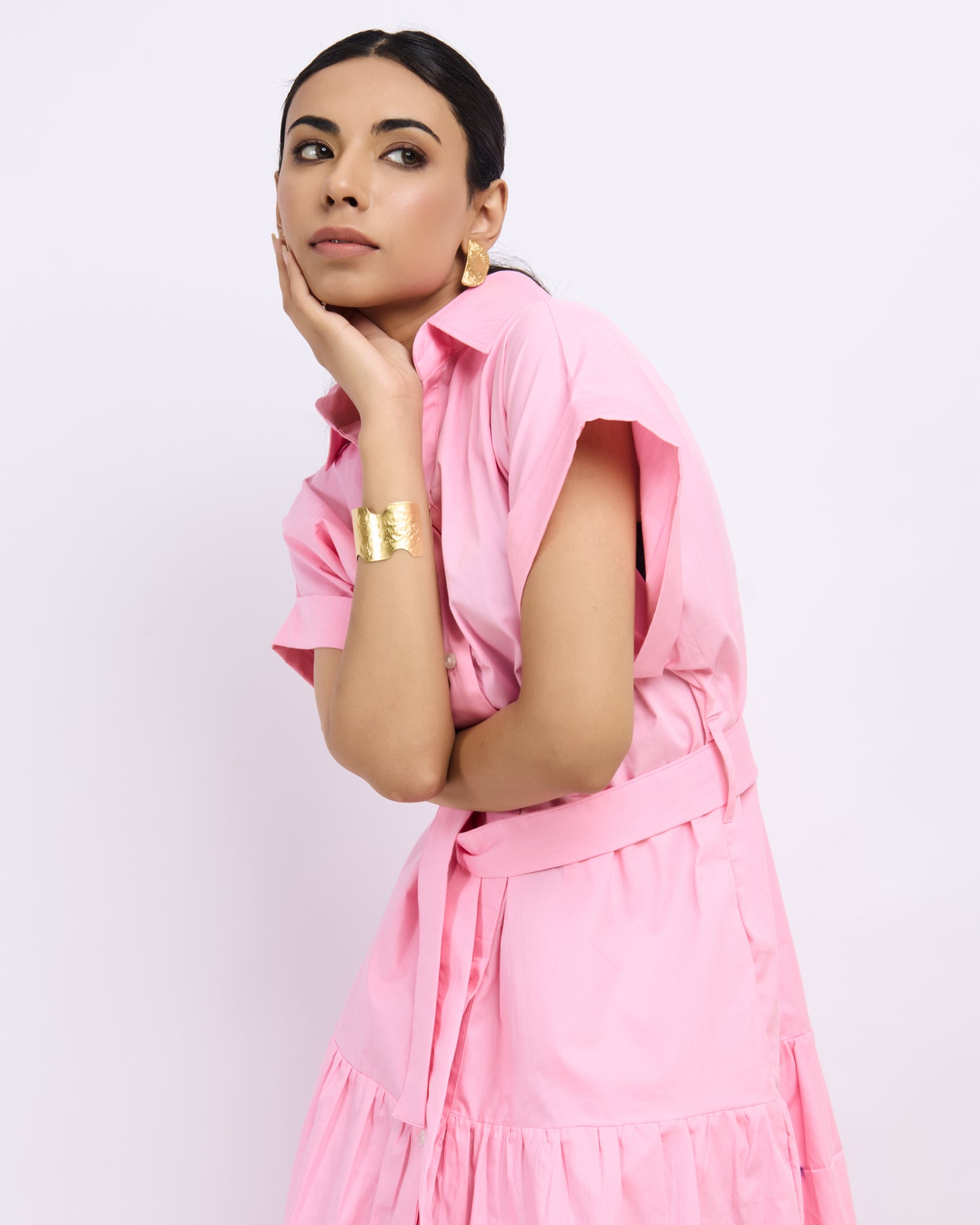 Rosé Cotton Poplin Shirt Dress