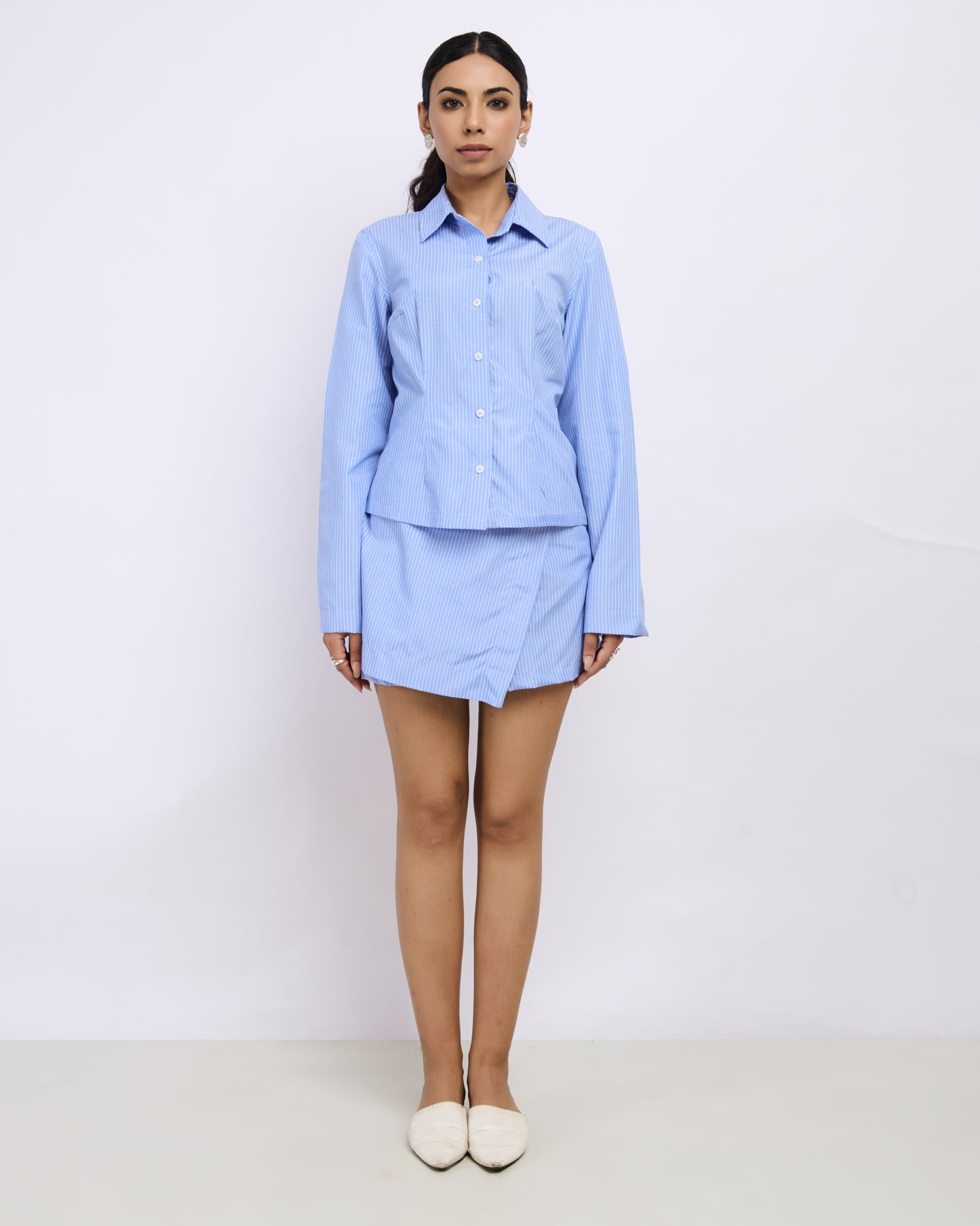 Blue Striped Cotton Poplin Skort